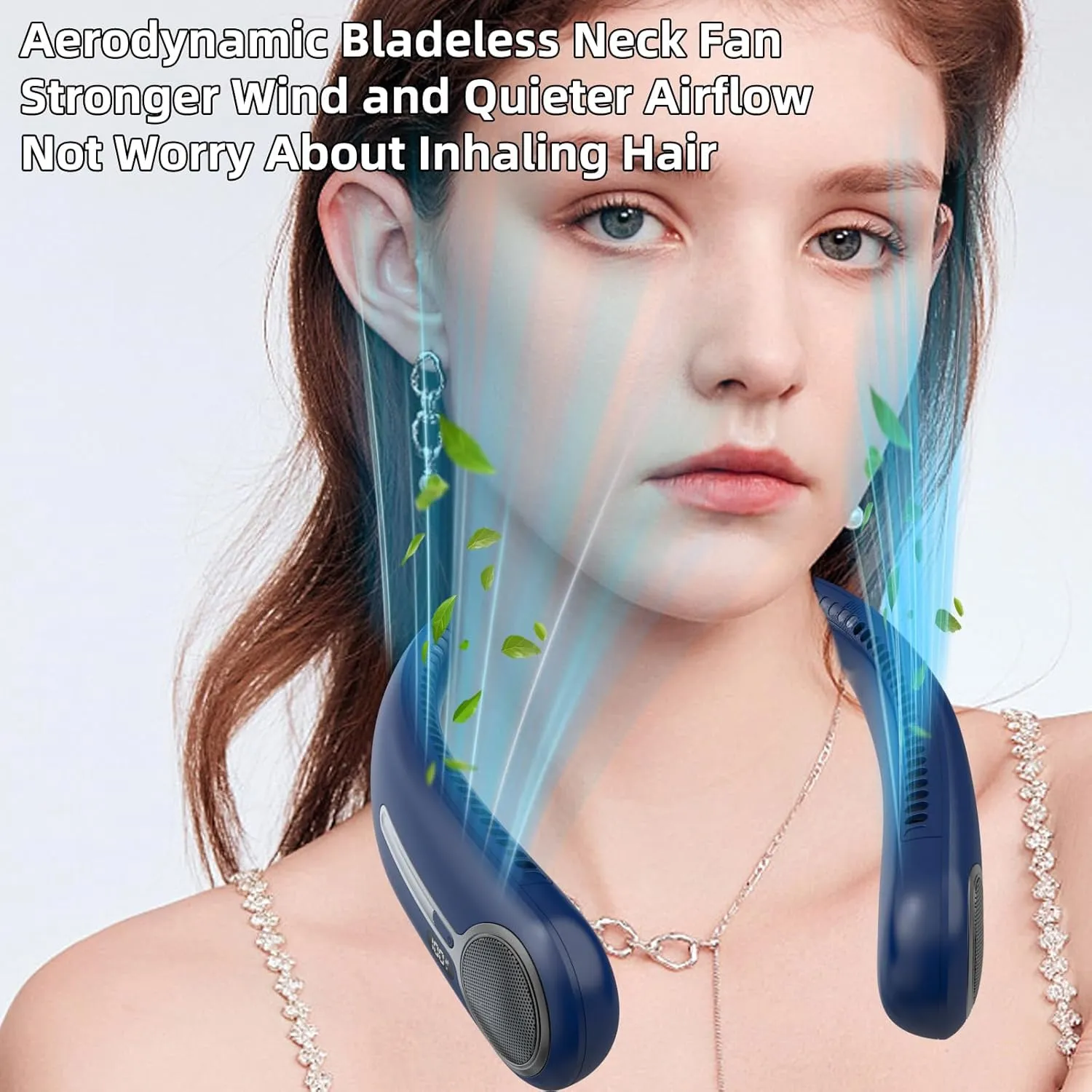 Portable Neck Fan,Personal Hands Free Bladeless Fan,360 Cooling Fan,LED Display,4-Speeds,6000mAh Rechargeable Quick,Long Use Time,Wearable Fan,Birthday Gifts for Men Women Dad Mom (Blue)
