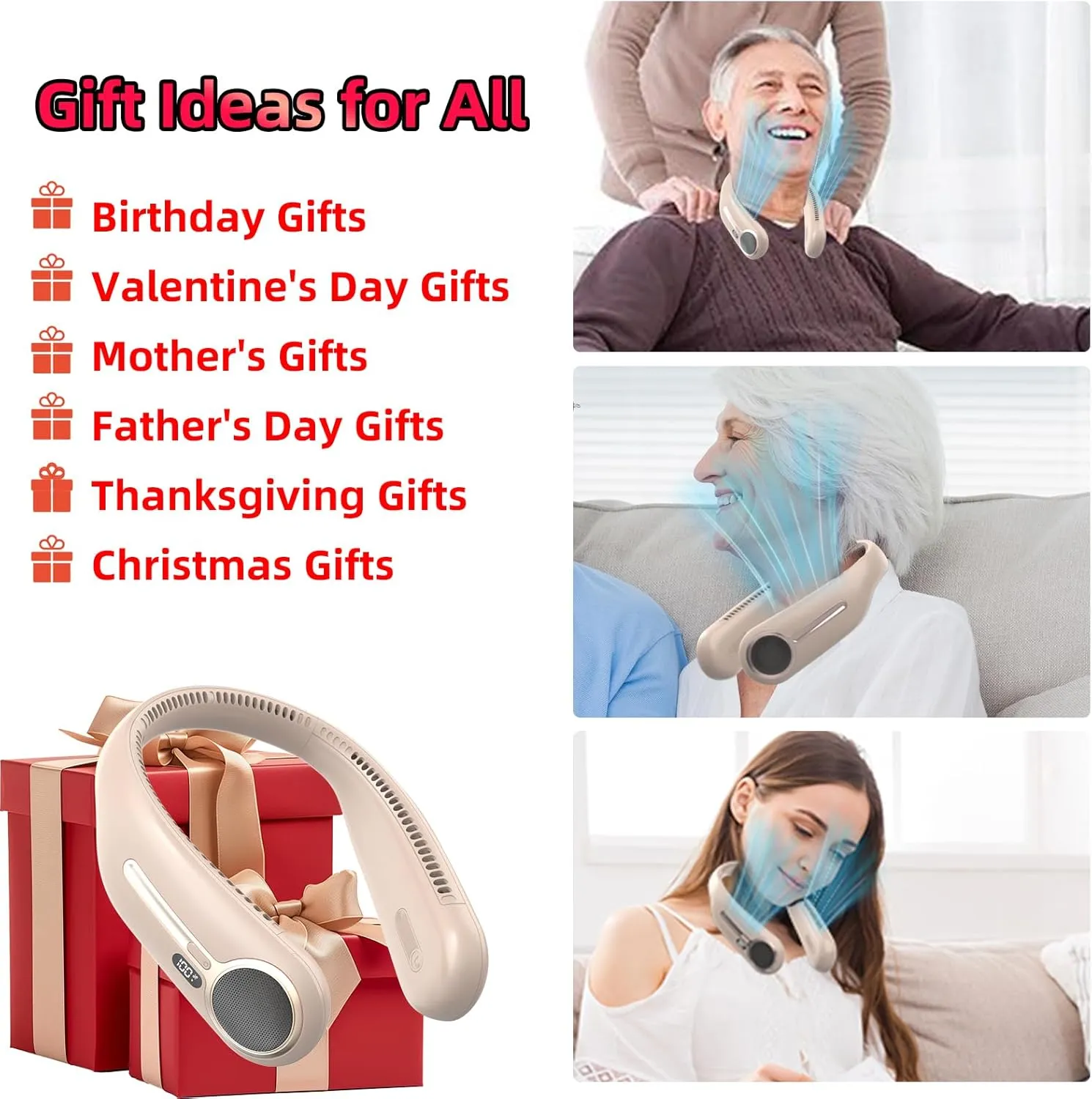 Portable Neck Fan,Personal Hands Free Bladeless Fan,360 Cooling Fan,LED Display,4-Speeds,6000mAh Rechargeable Quick,Long Use Time,Wearable Fan,Birthday Gifts for Men Women Dad Mom (Brown)