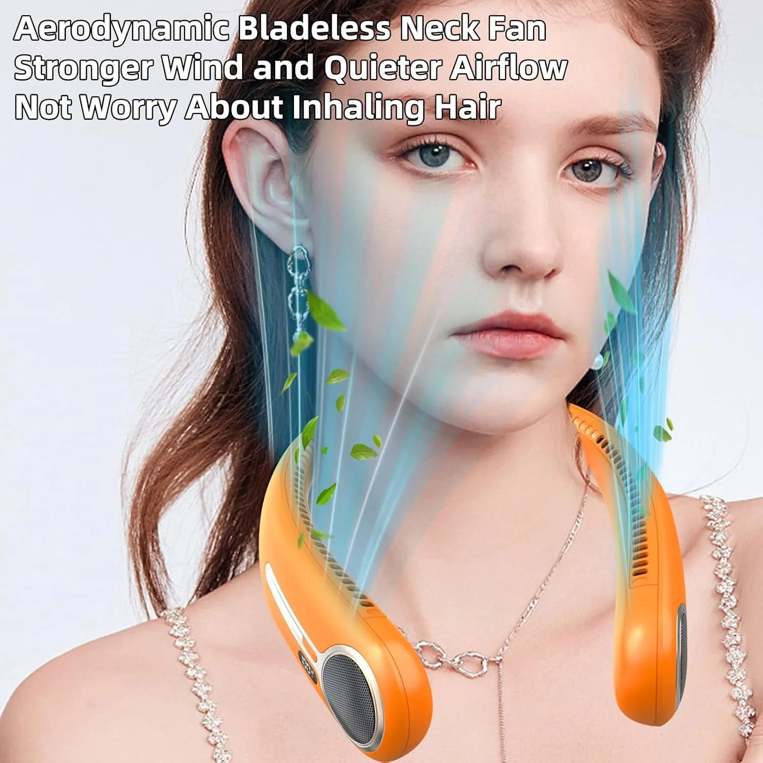 Portable Neck Fan,Personal Hands Free Bladeless Fan,360 Cooling Fan,LED Display,4-Speeds,6000mAh Rechargeable Quick,Long Use Time,Wearable Fan,Birthday Gifts for Men Women Dad Mom (Orange)