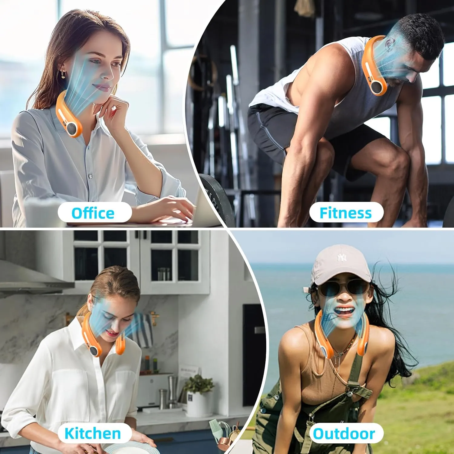 Portable Neck Fan,Personal Hands Free Bladeless Fan,360 Cooling Fan,LED Display,4-Speeds,6000mAh Rechargeable Quick,Long Use Time,Wearable Fan,Birthday Gifts for Men Women Dad Mom (Orange)