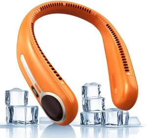 Portable Neck Fan,Personal Hands Free Bladeless Fan,360 Cooling Fan,LED Display,4-Speeds,6000mAh Rechargeable Quick,Long Use Time,Wearable Fan,Birthday Gifts for Men Women Dad Mom (Orange) Neck fan for hands-free comfort