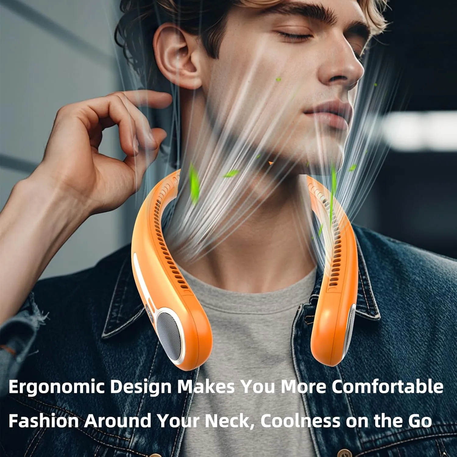 Portable Neck Fan,Personal Hands Free Bladeless Fan,360 Cooling Fan,LED Display,4-Speeds,6000mAh Rechargeable Quick,Long Use Time,Wearable Fan,Birthday Gifts for Men Women Dad Mom (Orange)