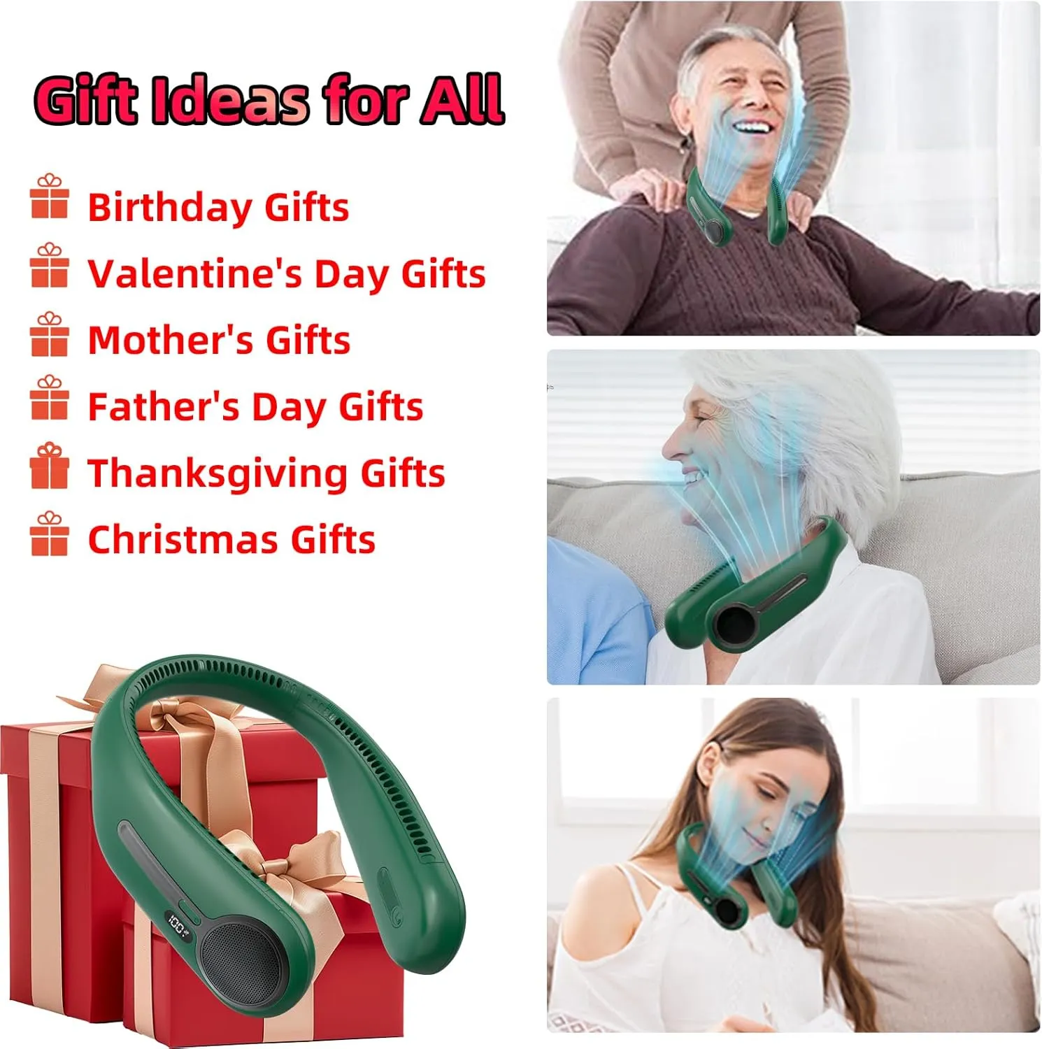 Portable Neck Fan,Personal Hands Free Bladeless Fan,360 Cooling Fan,LED Display,4-Speeds,6000mAh Rechargeable Quick,Long Use Time,Wearable Fan,Birthday Gifts for Men Women (Dark green)