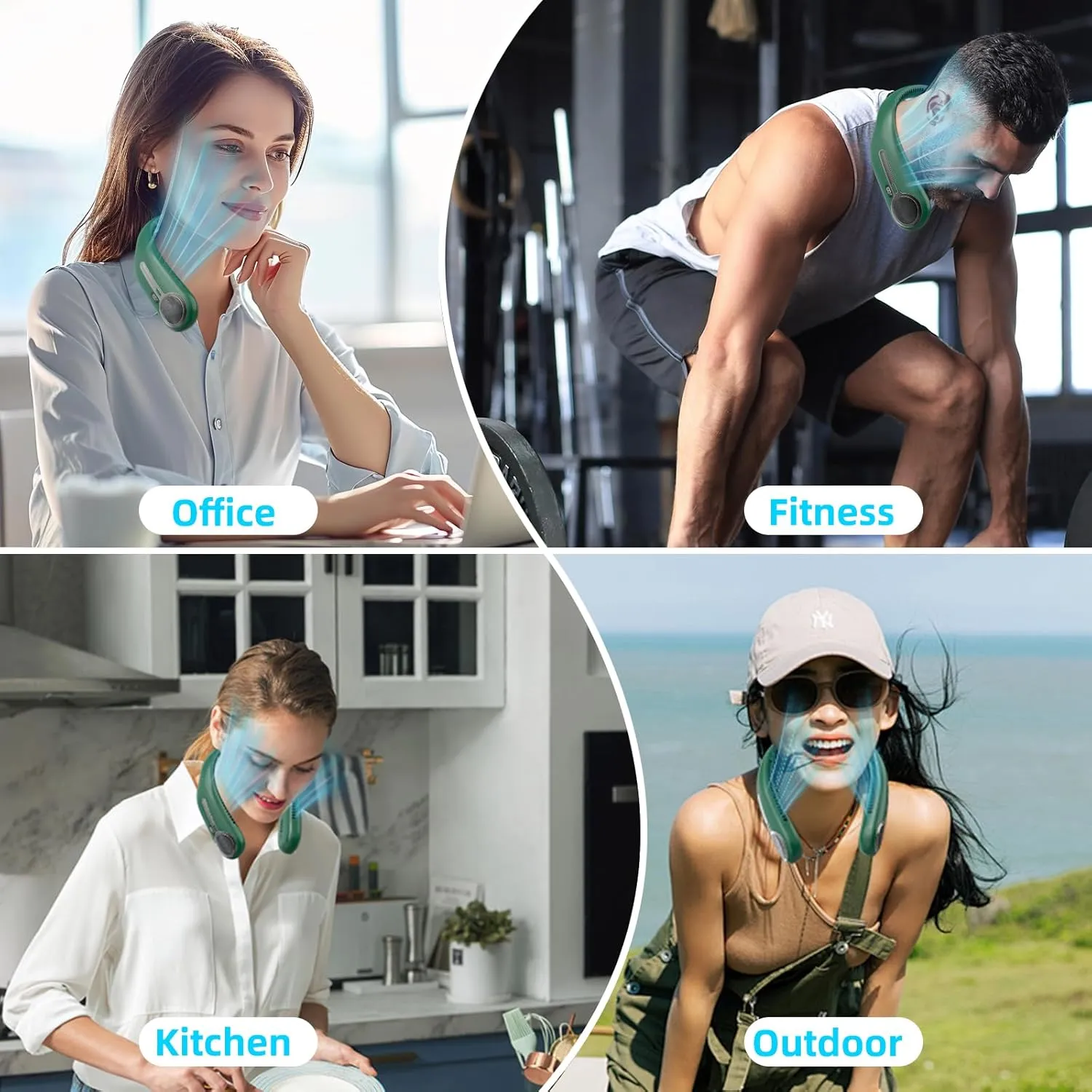 Portable Neck Fan,Personal Hands Free Bladeless Fan,360 Cooling Fan,LED Display,4-Speeds,6000mAh Rechargeable Quick,Long Use Time,Wearable Fan,Birthday Gifts for Men Women (Dark green)