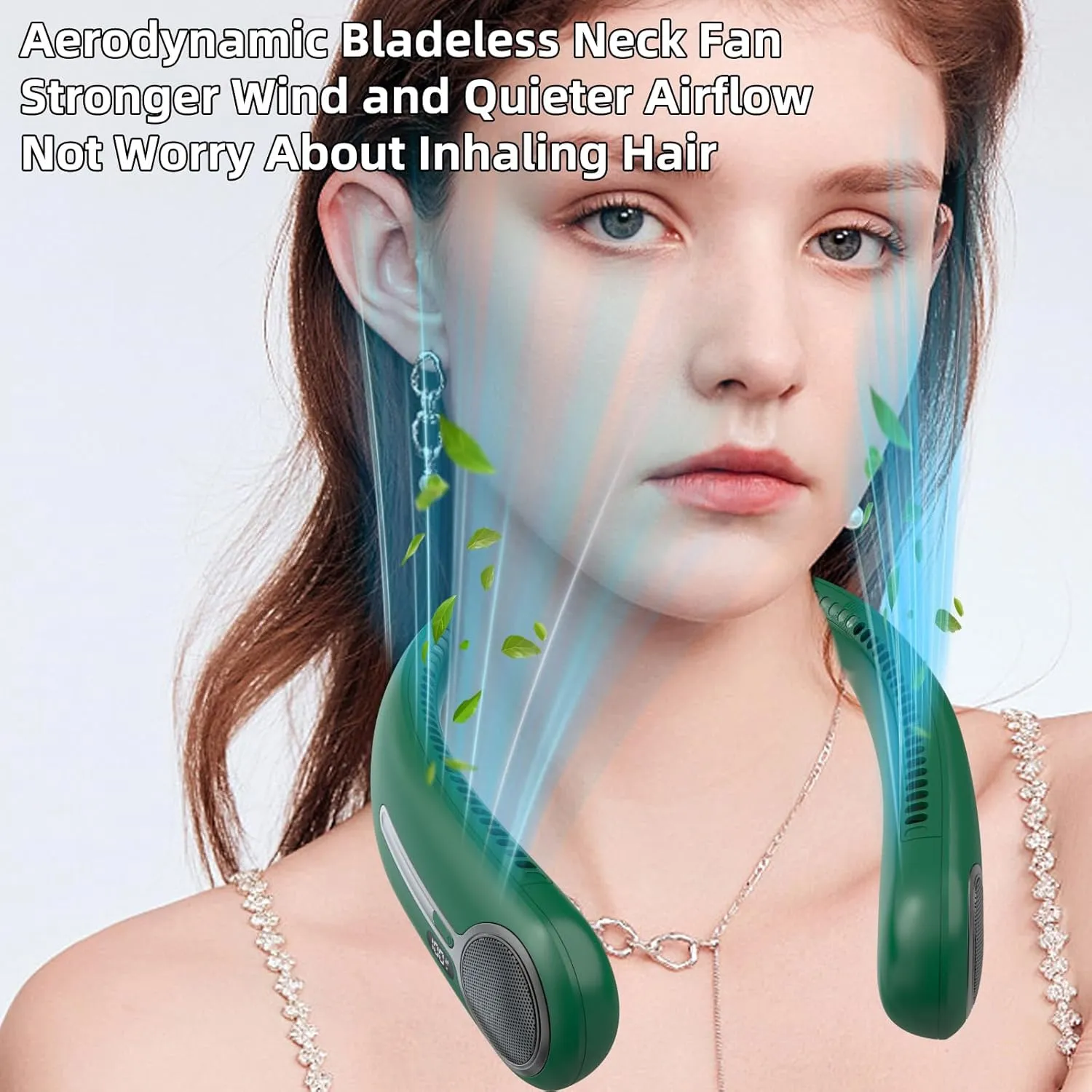 Portable Neck Fan,Personal Hands Free Bladeless Fan,360 Cooling Fan,LED Display,4-Speeds,6000mAh Rechargeable Quick,Long Use Time,Wearable Fan,Birthday Gifts for Men Women (Dark green)