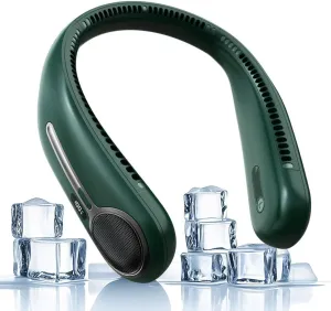 Portable Neck Fan,Personal Hands Free Bladeless Fan,360 Cooling Fan,LED Display,4-Speeds,6000mAh Rechargeable Quick,Long Use Time,Wearable Fan,Birthday Gifts for Men Women (Dark green) Small bladeless fan for quiet cooling