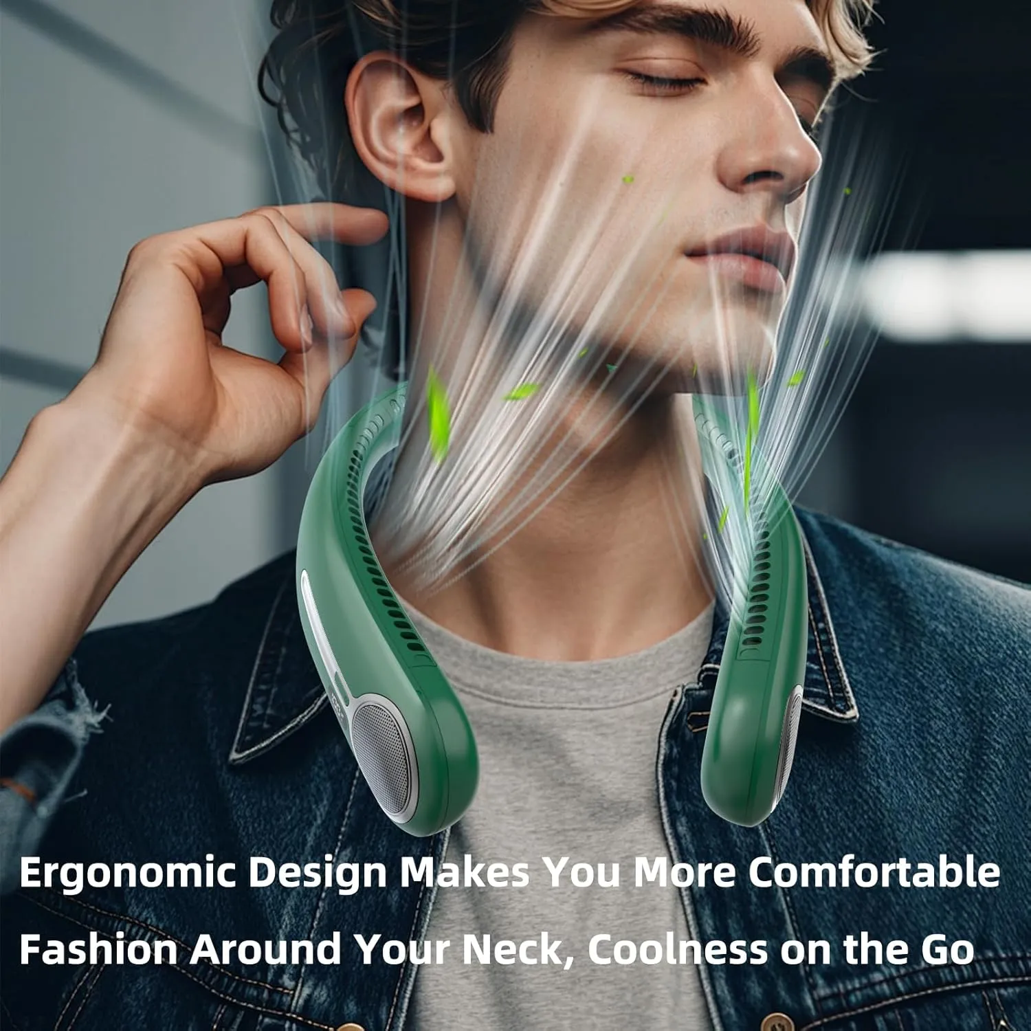 Portable Neck Fan,Personal Hands Free Bladeless Fan,360 Cooling Fan,LED Display,4-Speeds,6000mAh Rechargeable Quick,Long Use Time,Wearable Fan,Birthday Gifts for Men Women (Dark green)
