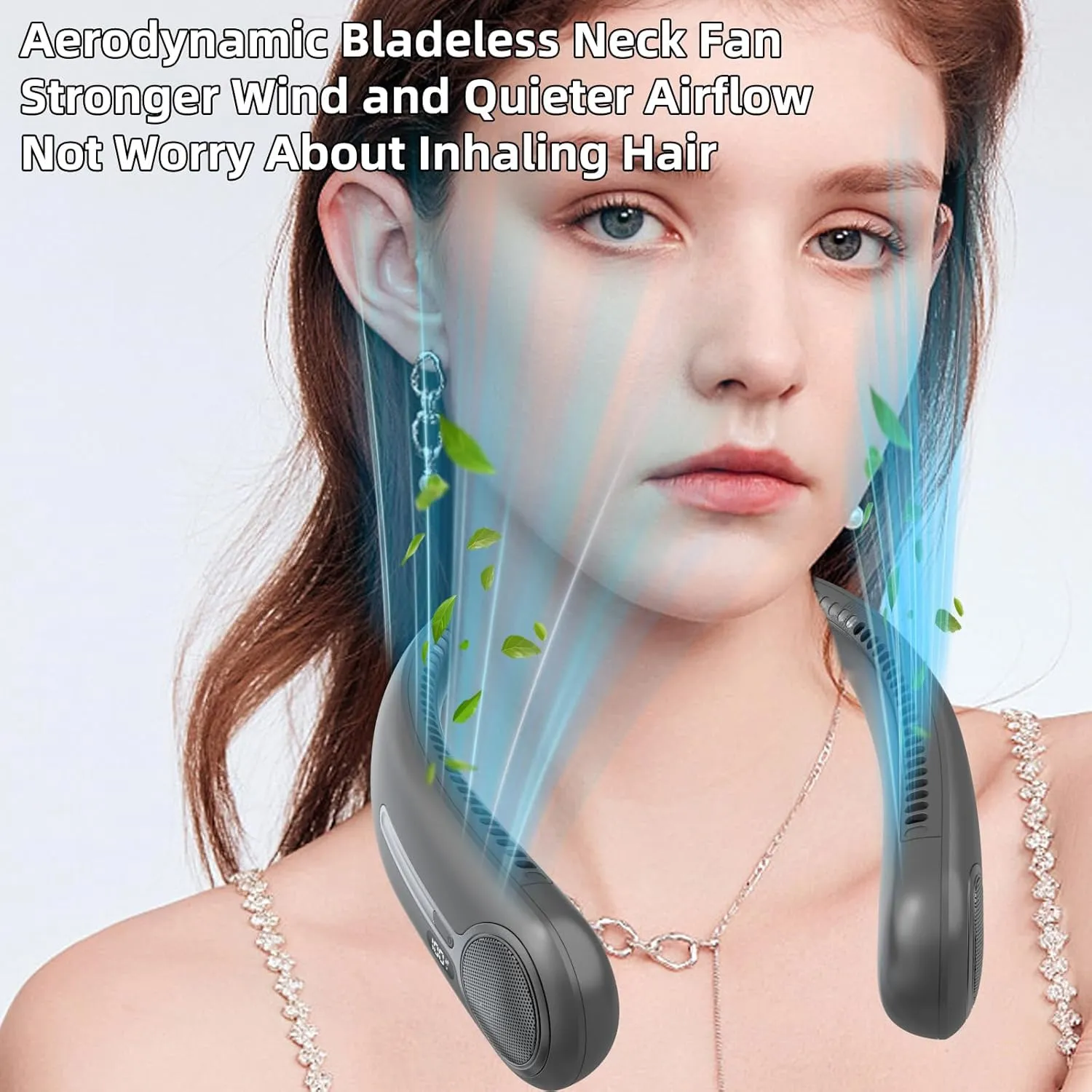 Portable Neck Fan,Personal Hands Free Bladeless Fan,360 Cooling Fan,LED Display,4-Speeds,6000mAh Rechargeable Quick,Long Use Time,Wearable Fan,Birthday Gifts for Men Women (Dark grey)