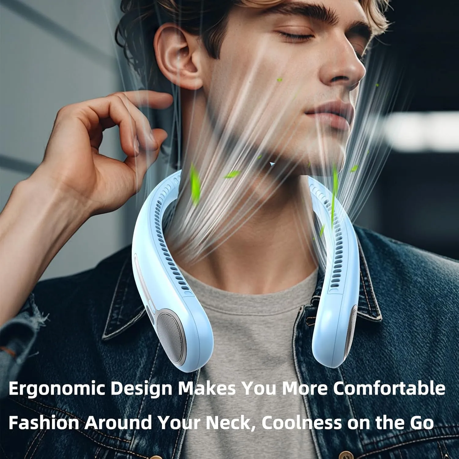 Portable Neck Fan,Personal Hands Free Bladeless Fan,360 Cooling Fan,LED Display,4-Speeds,6000mAh Rechargeable Quick,Long Use Time,Wearable Fan,Birthday Gifts for Men Women (Light blue)