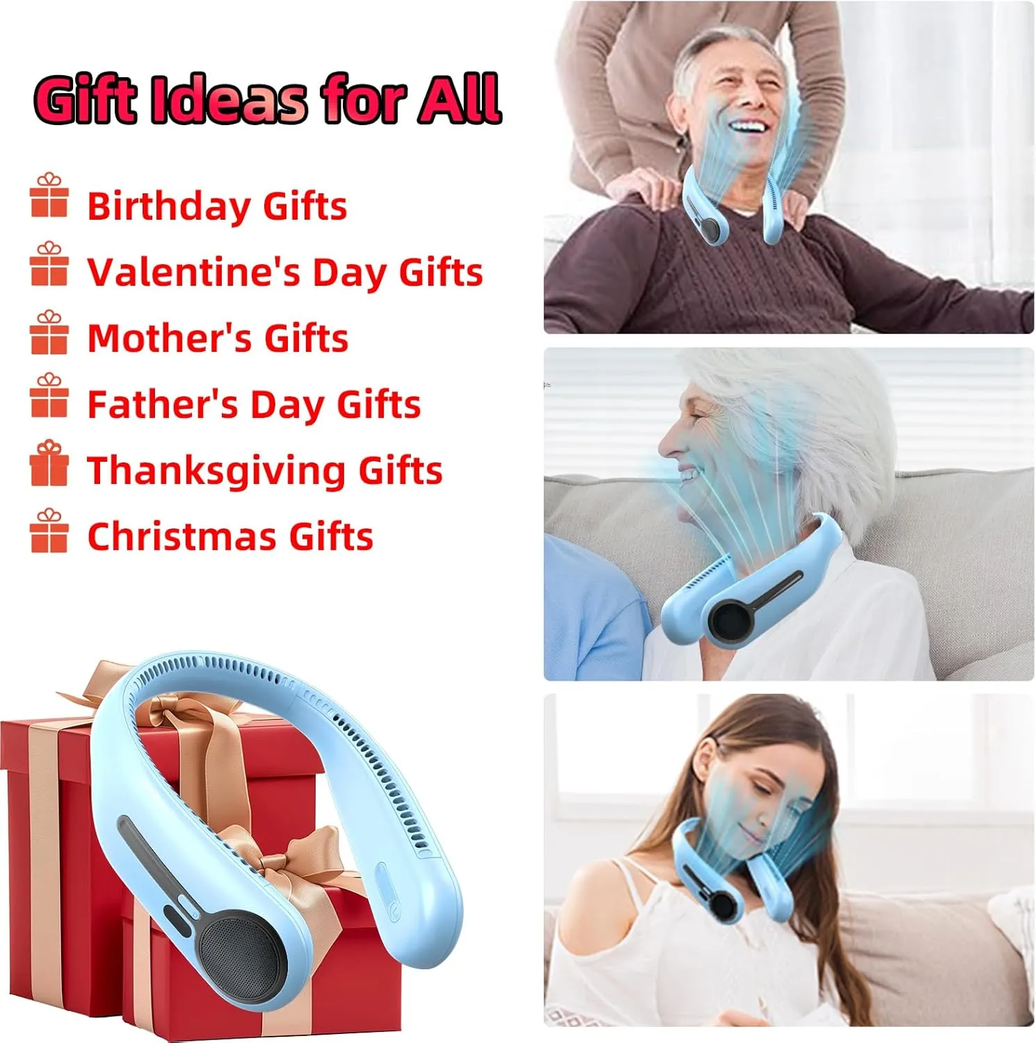 Portable Neck Fan,Personal Hands Free Bladeless Fan,360 Cooling Fan,LED Display,4-Speeds,6000mAh Rechargeable Quick,Long Use Time,Wearable Fan,Birthday Gifts for Men Women (Light blue)