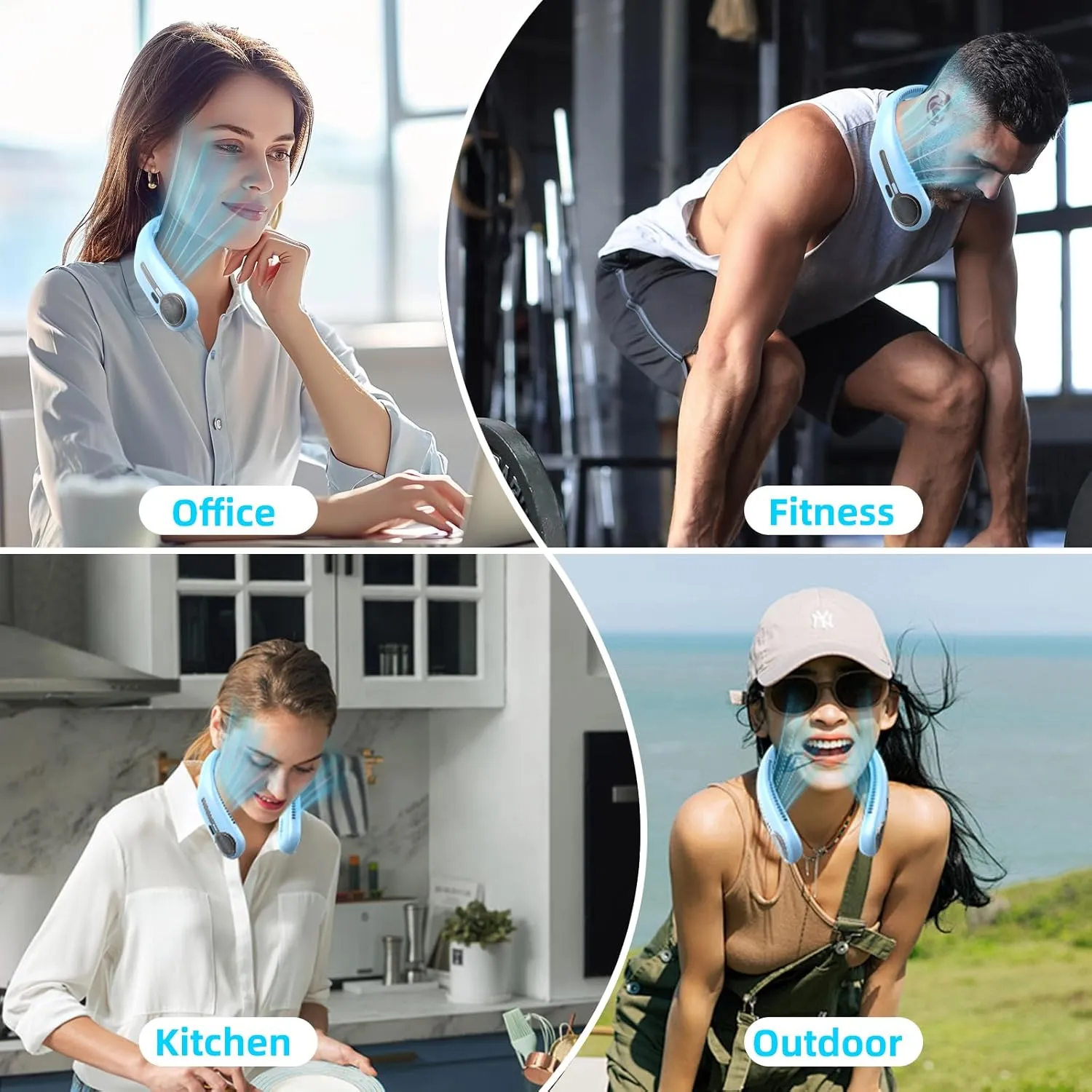 Portable Neck Fan,Personal Hands Free Bladeless Fan,360 Cooling Fan,LED Display,4-Speeds,6000mAh Rechargeable Quick,Long Use Time,Wearable Fan,Birthday Gifts for Men Women (Light blue)