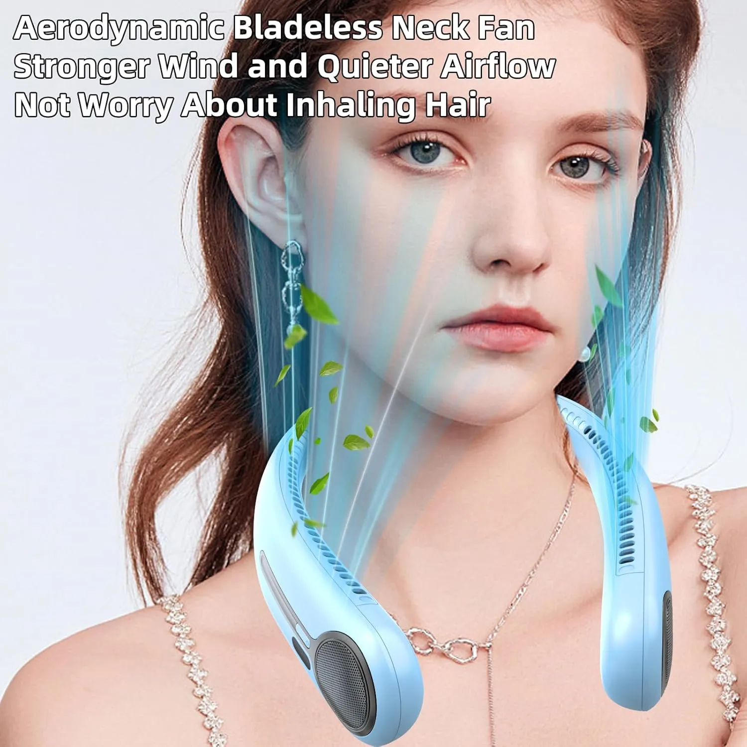 Portable Neck Fan,Personal Hands Free Bladeless Fan,360 Cooling Fan,LED Display,4-Speeds,6000mAh Rechargeable Quick,Long Use Time,Wearable Fan,Birthday Gifts for Men Women (Light blue)