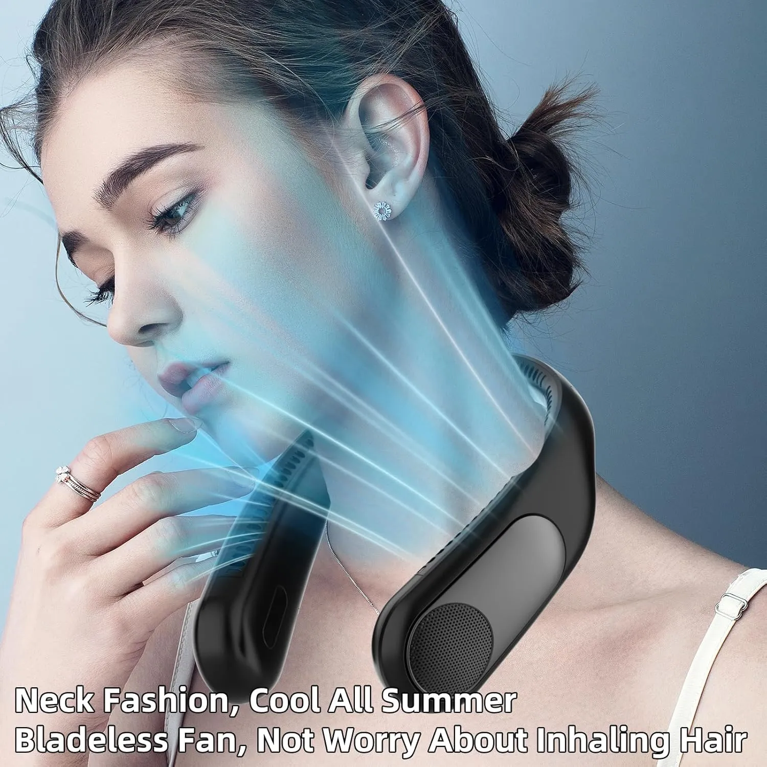 Portable Neck Fan,Personal Hands Free Bladeless Fan,360 Strong Cooling Fan,LED Display, 4-Speeds,6000mAh USB Rechargeable,Long Use Time,Wearable Fan,Gifts for Men Women Dad Mom (Black)