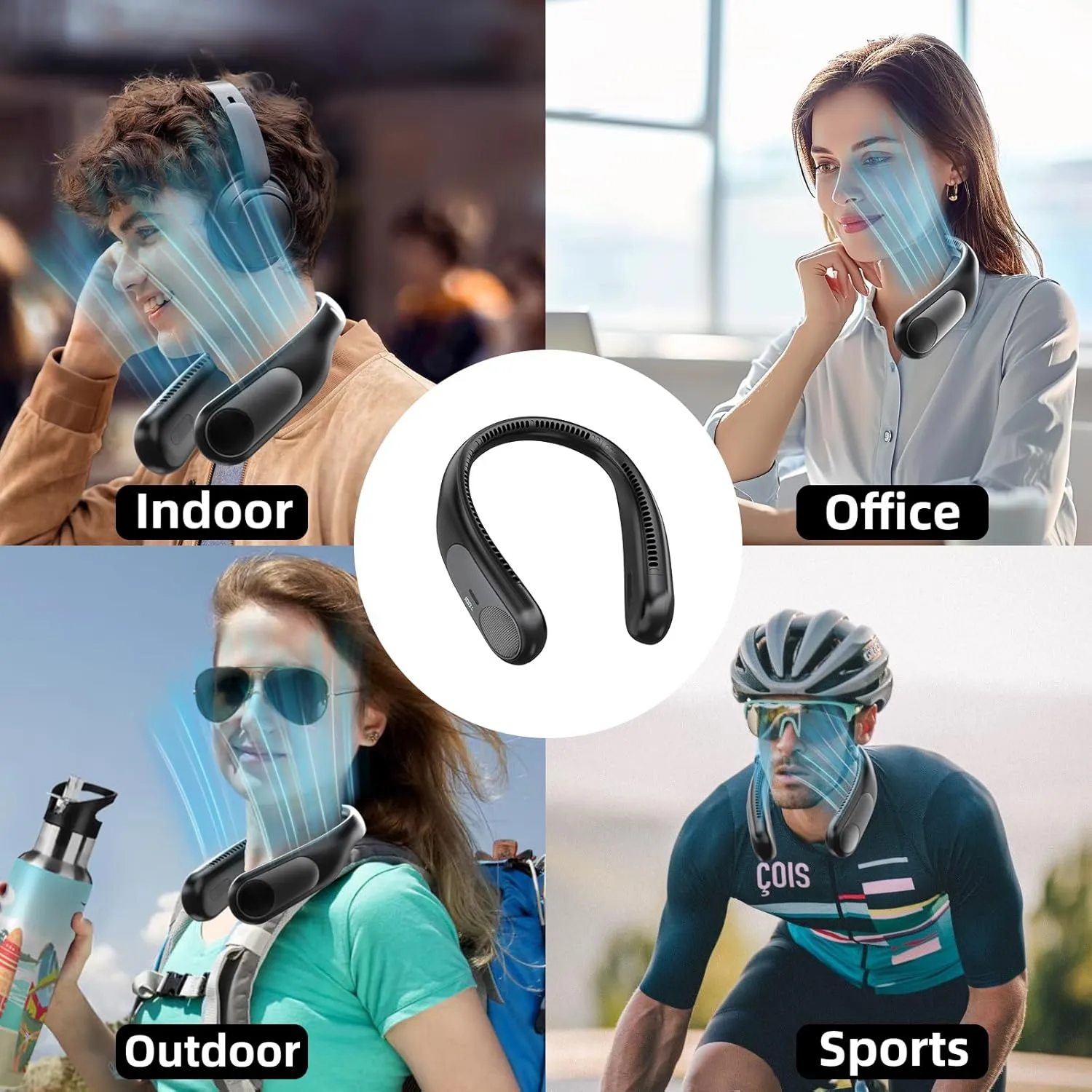 Portable Neck Fan,Personal Hands Free Bladeless Fan,360 Strong Cooling Fan,LED Display, 4-Speeds,6000mAh USB Rechargeable,Long Use Time,Wearable Fan,Gifts for Men Women Dad Mom (Black)