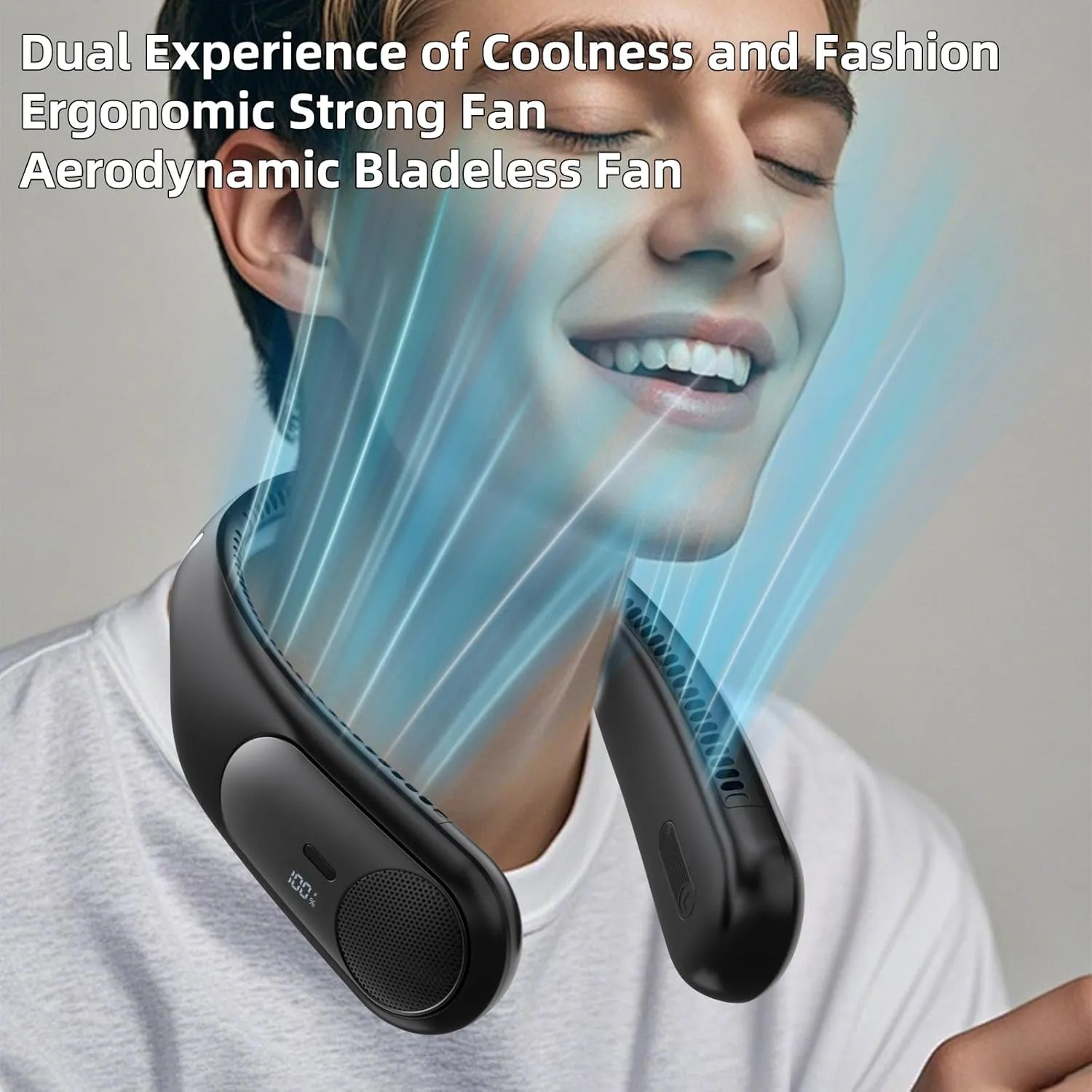 Portable Neck Fan,Personal Hands Free Bladeless Fan,360 Strong Cooling Fan,LED Display, 4-Speeds,6000mAh USB Rechargeable,Long Use Time,Wearable Fan,Gifts for Men Women Dad Mom (Black)
