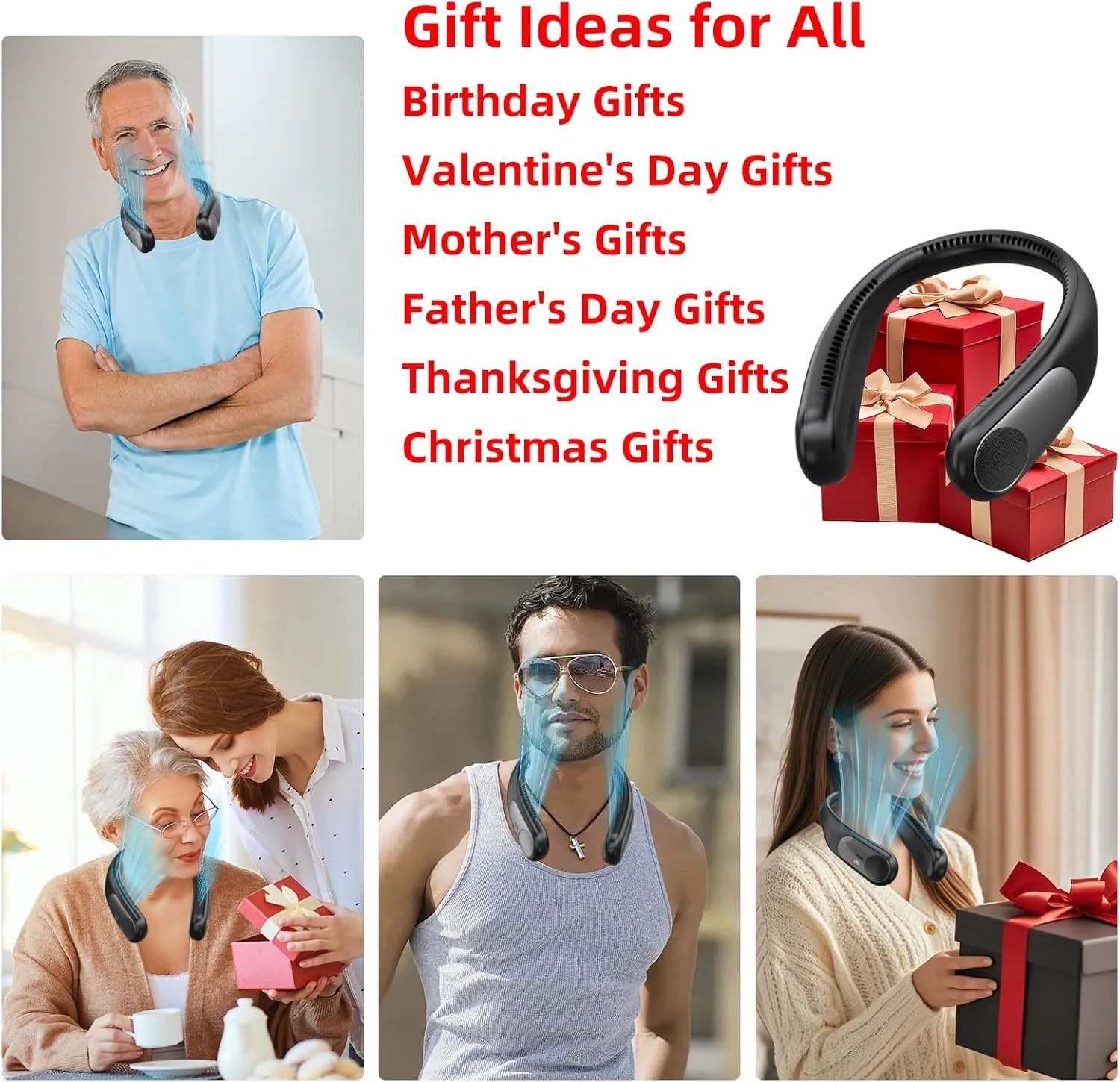 Portable Neck Fan,Personal Hands Free Bladeless Fan,360 Strong Cooling Fan,LED Display, 4-Speeds,6000mAh USB Rechargeable,Long Use Time,Wearable Fan,Gifts for Men Women Dad Mom (Black)