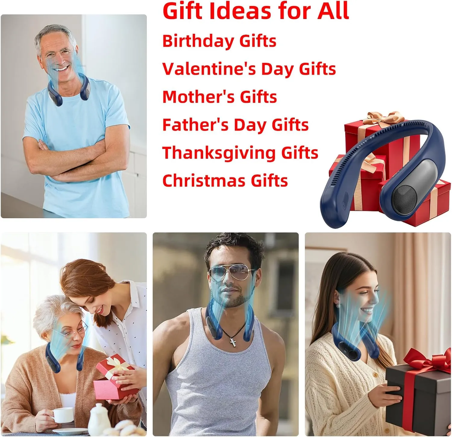 Portable Neck Fan,Personal Hands Free Bladeless Fan,360 Strong Cooling Fan,LED Display, 4-Speeds,6000mAh USB Rechargeable,Long Use Time,Wearable Fan,Gifts for Men Women Dad Mom (Blue)