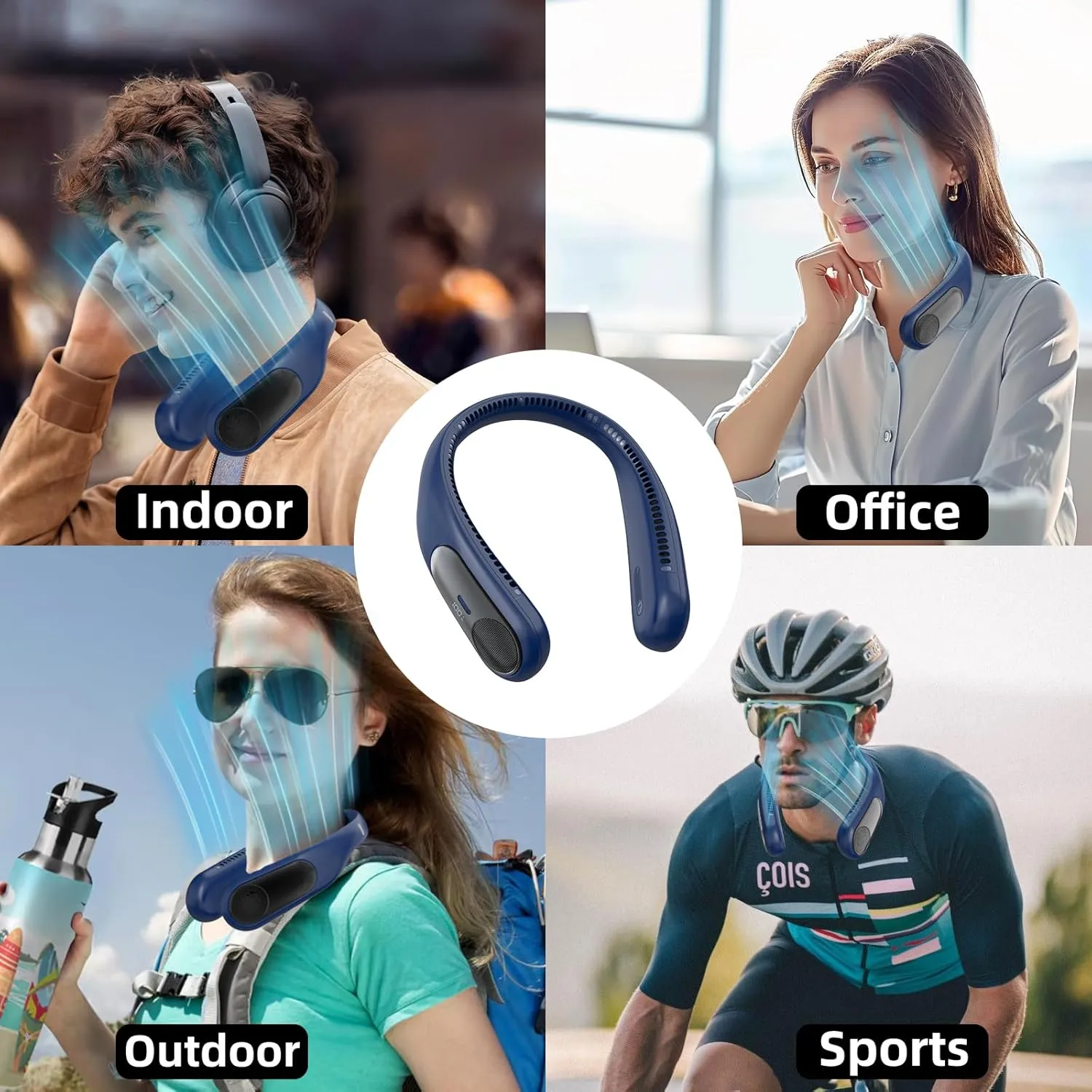 Portable Neck Fan,Personal Hands Free Bladeless Fan,360 Strong Cooling Fan,LED Display, 4-Speeds,6000mAh USB Rechargeable,Long Use Time,Wearable Fan,Gifts for Men Women Dad Mom (Blue)