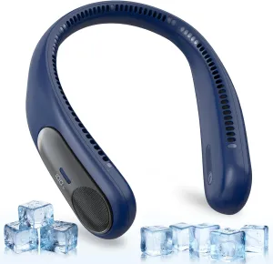 Portable Neck Fan,Personal Hands Free Bladeless Fan,360 Strong Cooling Fan,LED Display, 4-Speeds,6000mAh USB Rechargeable,Long Use Time,Wearable Fan,Gifts for Men Women Dad Mom (Blue) Neck fan for hands-free comfort