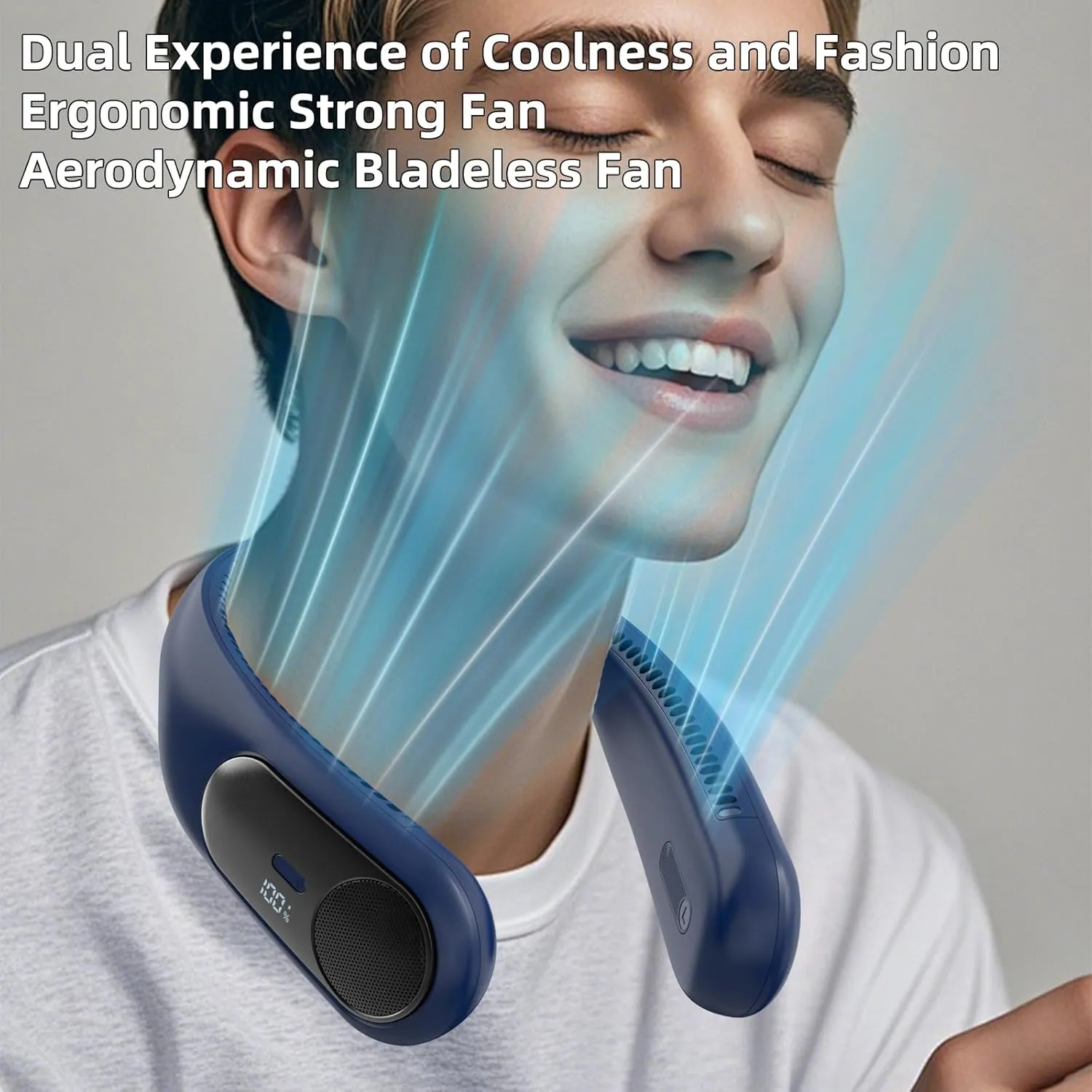 Portable Neck Fan,Personal Hands Free Bladeless Fan,360 Strong Cooling Fan,LED Display, 4-Speeds,6000mAh USB Rechargeable,Long Use Time,Wearable Fan,Gifts for Men Women Dad Mom (Blue)