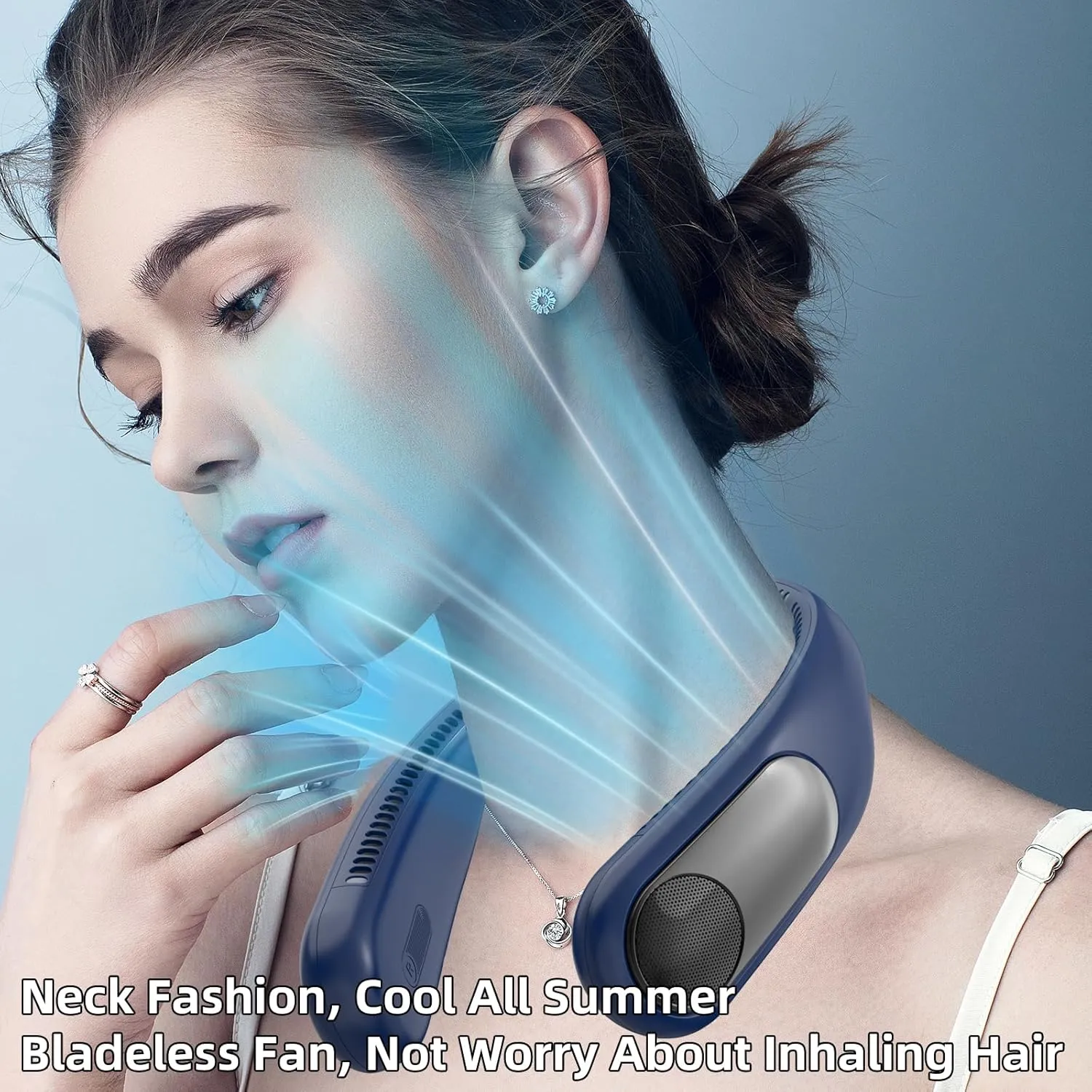 Portable Neck Fan,Personal Hands Free Bladeless Fan,360 Strong Cooling Fan,LED Display, 4-Speeds,6000mAh USB Rechargeable,Long Use Time,Wearable Fan,Gifts for Men Women Dad Mom (Blue)
