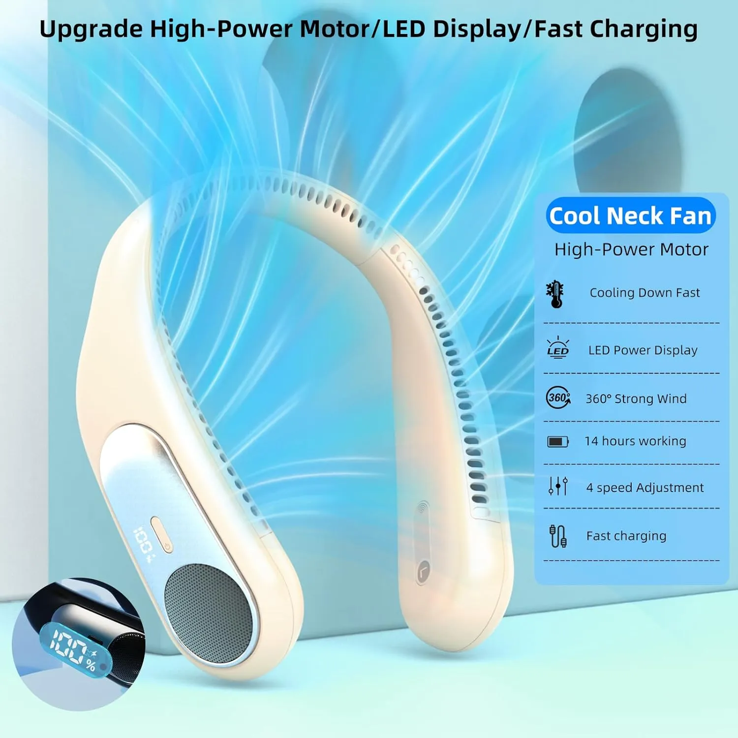 Portable Neck Fan,Personal Hands Free Bladeless Fan,360 Strong Cooling Fan,LED Display, 4-Speeds,6000mAh USB Rechargeable,Long Use Time,Wearable Fan,Gifts for Men Women Dad Mom (Brown)