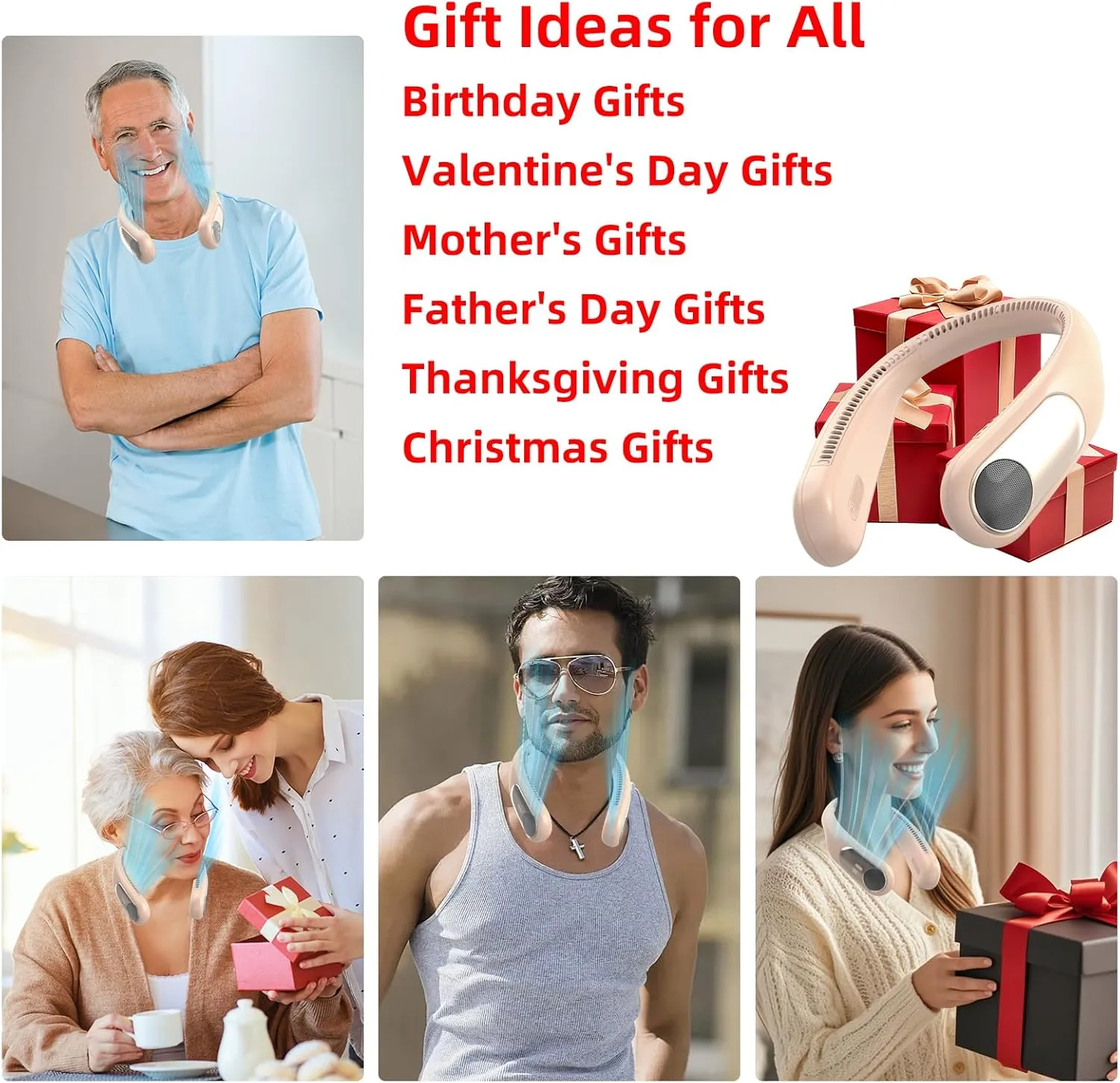 Portable Neck Fan,Personal Hands Free Bladeless Fan,360 Strong Cooling Fan,LED Display, 4-Speeds,6000mAh USB Rechargeable,Long Use Time,Wearable Fan,Gifts for Men Women Dad Mom (Brown)