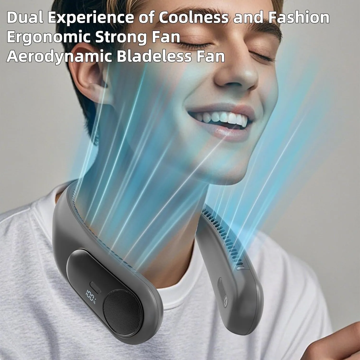 Portable Neck Fan,Personal Hands Free Bladeless Fan,360 Strong Cooling Fan,LED Display, 4-Speeds,6000mAh USB Rechargeable,Long Use Time,Wearable Fan,Gifts for Men Women Dad Mom (Dark grey)
