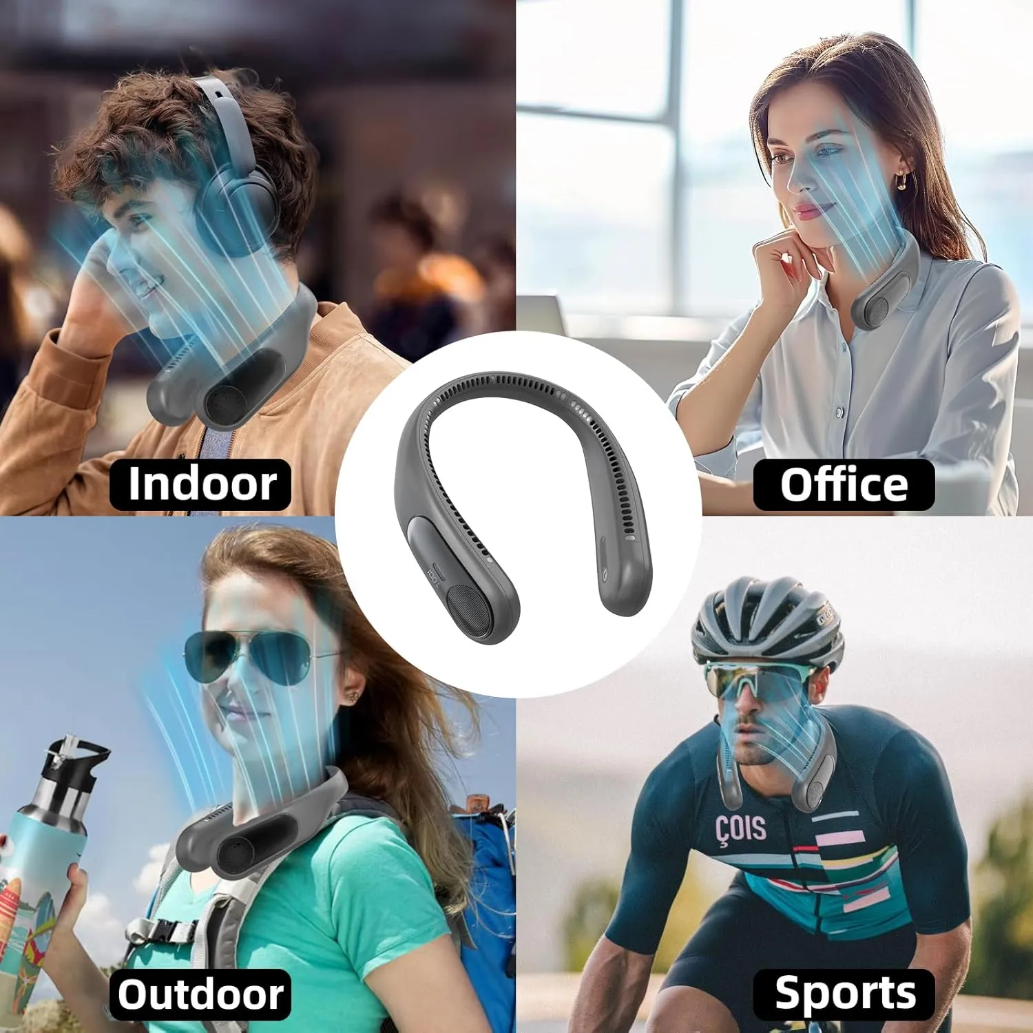 Portable Neck Fan,Personal Hands Free Bladeless Fan,360 Strong Cooling Fan,LED Display, 4-Speeds,6000mAh USB Rechargeable,Long Use Time,Wearable Fan,Gifts for Men Women Dad Mom (Dark grey)