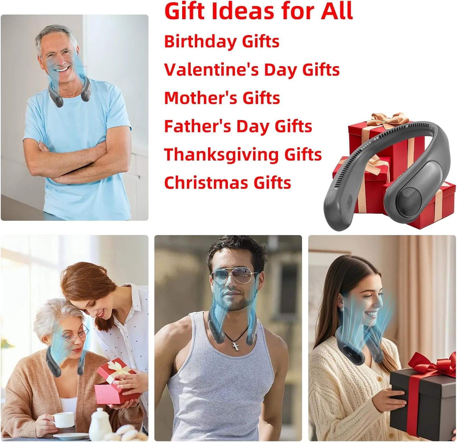 Portable Neck Fan,Personal Hands Free Bladeless Fan,360 Strong Cooling Fan,LED Display, 4-Speeds,6000mAh USB Rechargeable,Long Use Time,Wearable Fan,Gifts for Men Women Dad Mom (Dark grey)