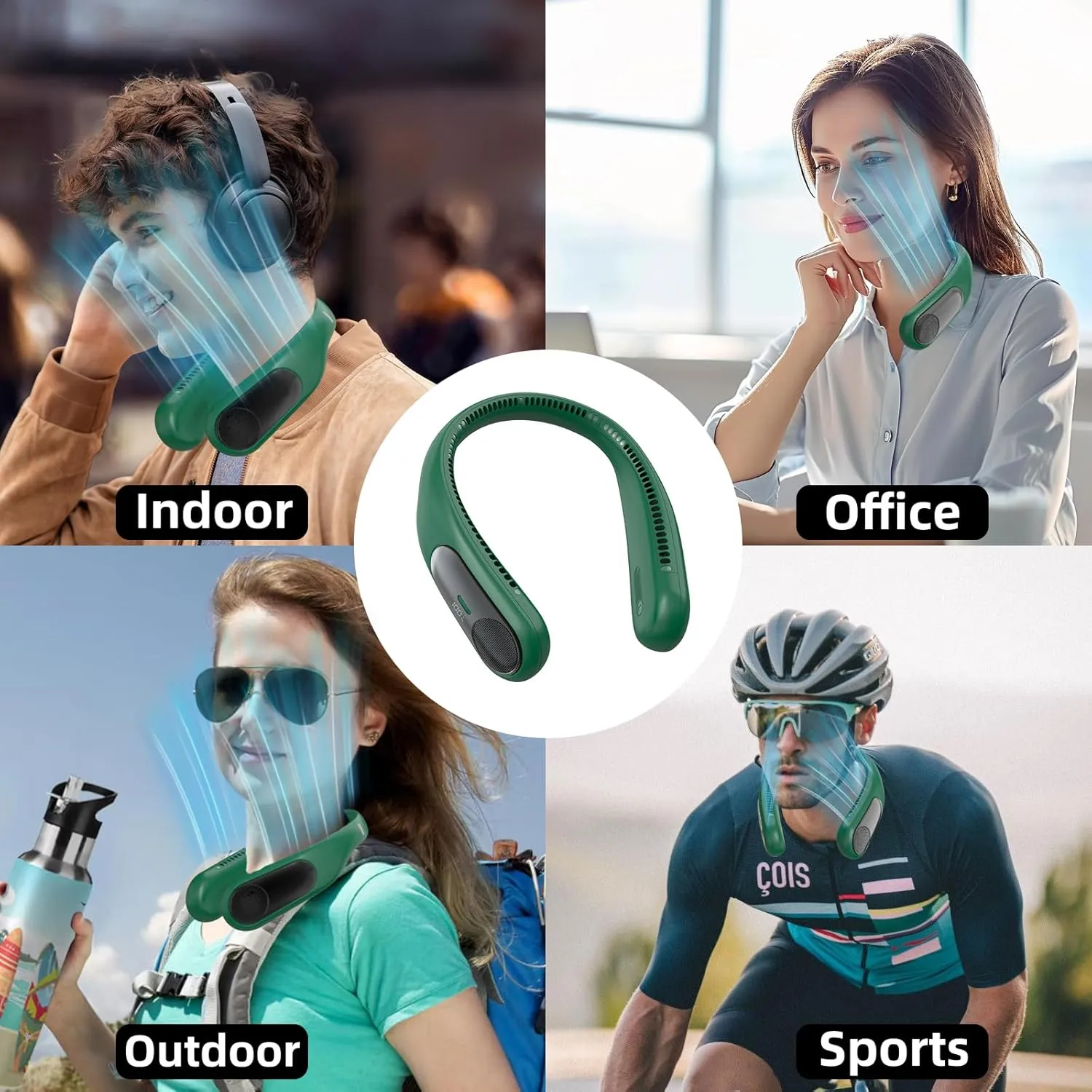 Portable Neck Fan,Personal Hands Free Bladeless Fan,360 Strong Cooling Fan,LED Display, 4-Speeds,6000mAh USB Rechargeable,Long Use Time,Wearable Fan,Gifts for Men Women Dad Mom(Dark green)