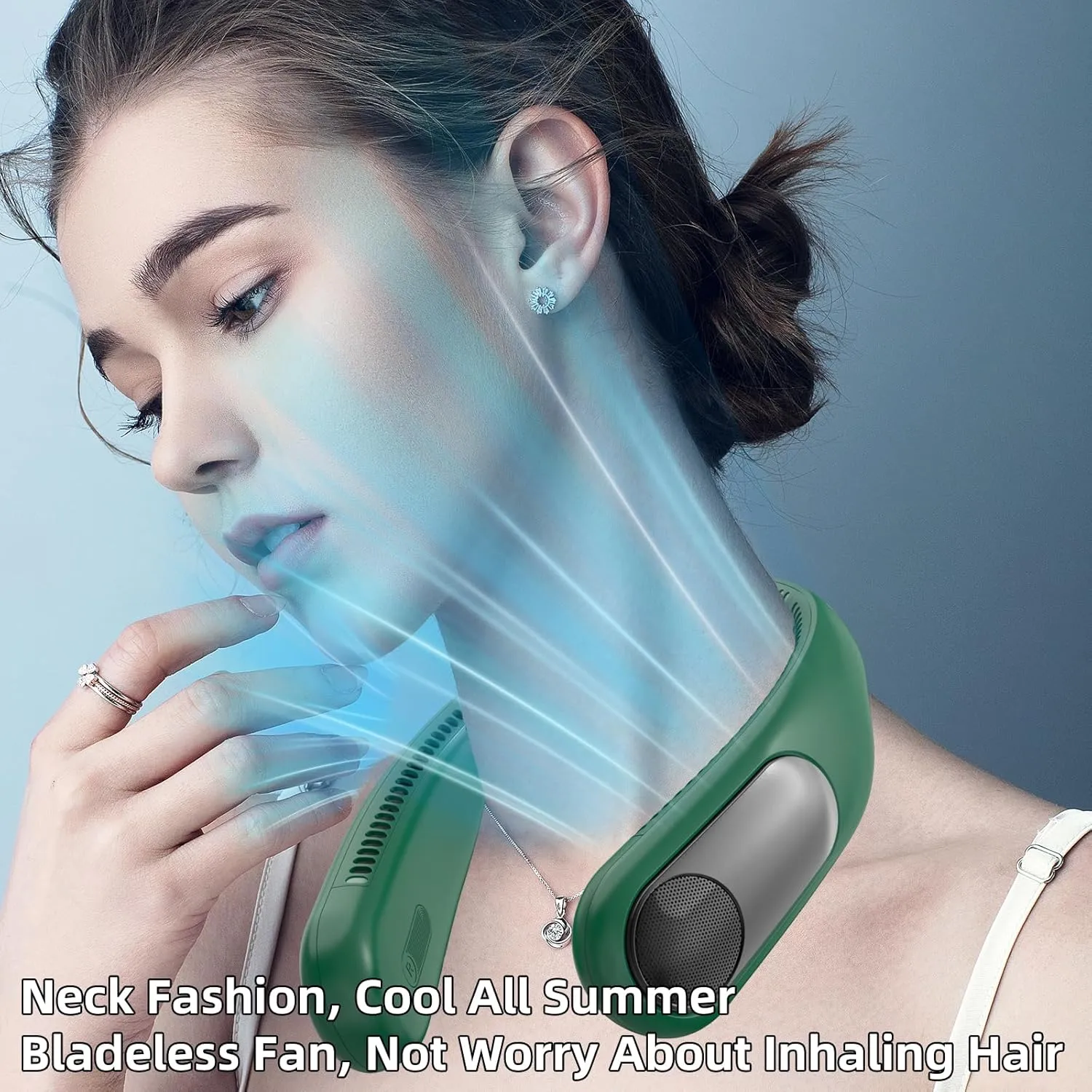 Portable Neck Fan,Personal Hands Free Bladeless Fan,360 Strong Cooling Fan,LED Display, 4-Speeds,6000mAh USB Rechargeable,Long Use Time,Wearable Fan,Gifts for Men Women Dad Mom(Dark green)