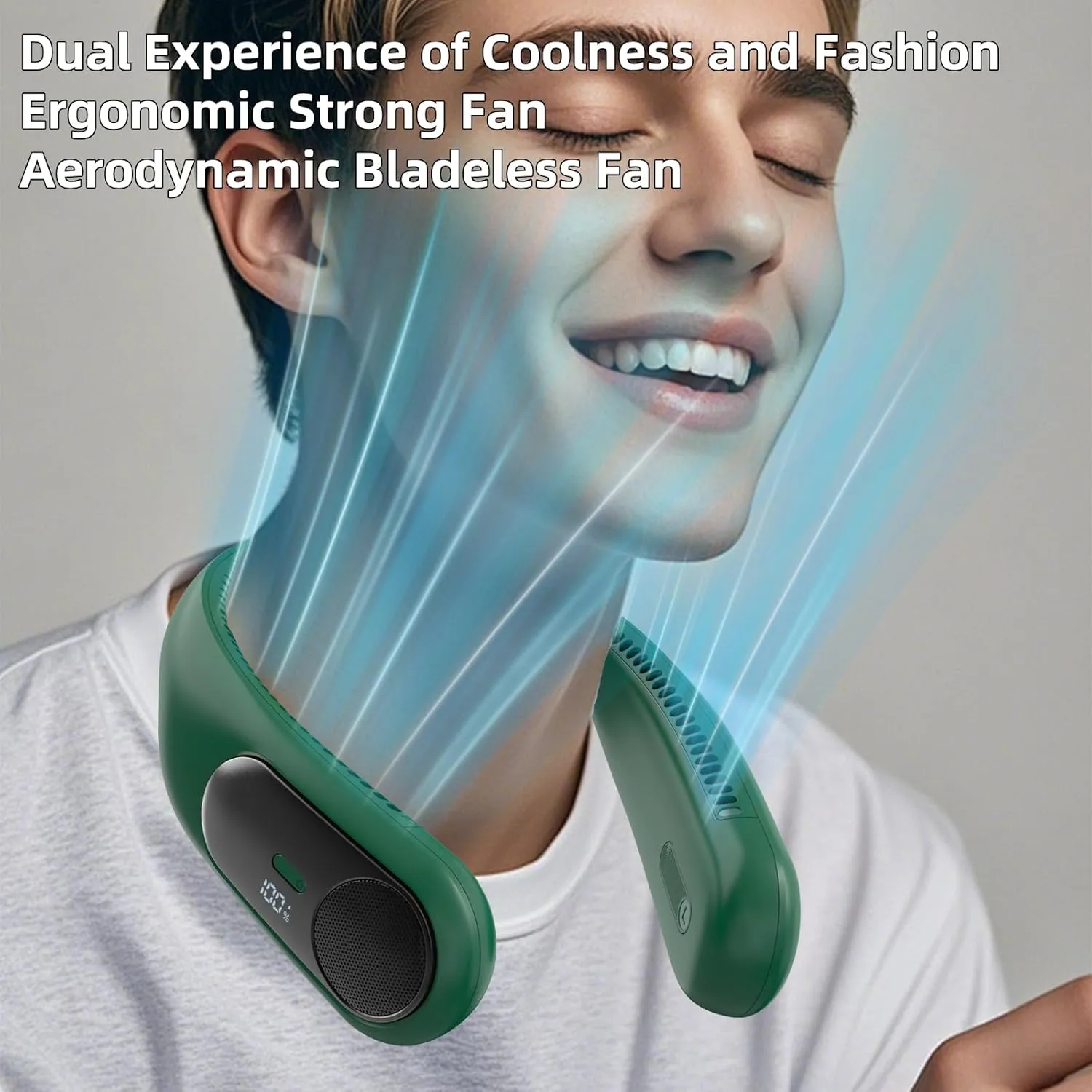 Portable Neck Fan,Personal Hands Free Bladeless Fan,360 Strong Cooling Fan,LED Display, 4-Speeds,6000mAh USB Rechargeable,Long Use Time,Wearable Fan,Gifts for Men Women Dad Mom(Dark green)