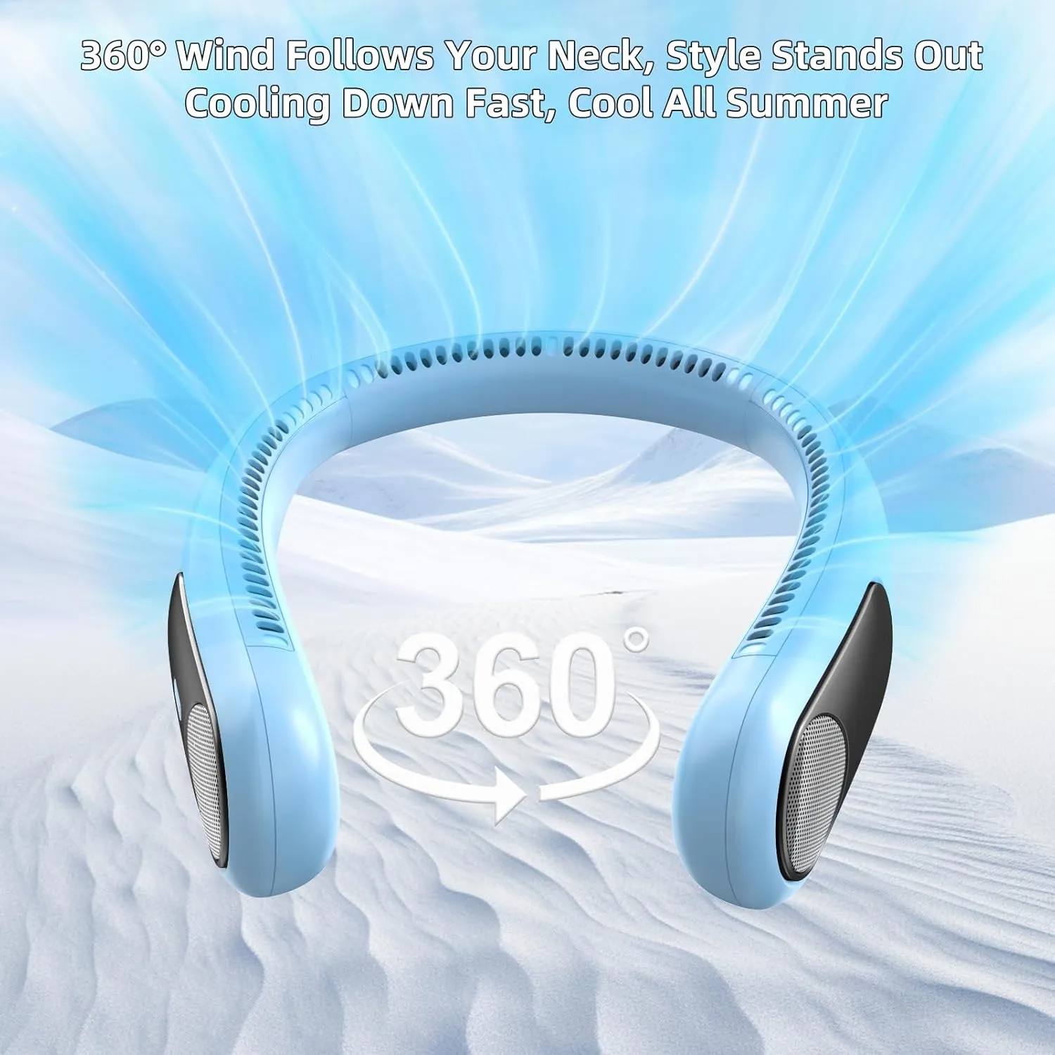 Portable Neck Fan,Personal Hands Free Bladeless Fan,360 Strong Cooling Fan,LED Display, 4-Speeds,6000mAh USB Rechargeable,Long Use Time,Wearable Fan,Gifts for Men Women Dad Mom(Light blue)