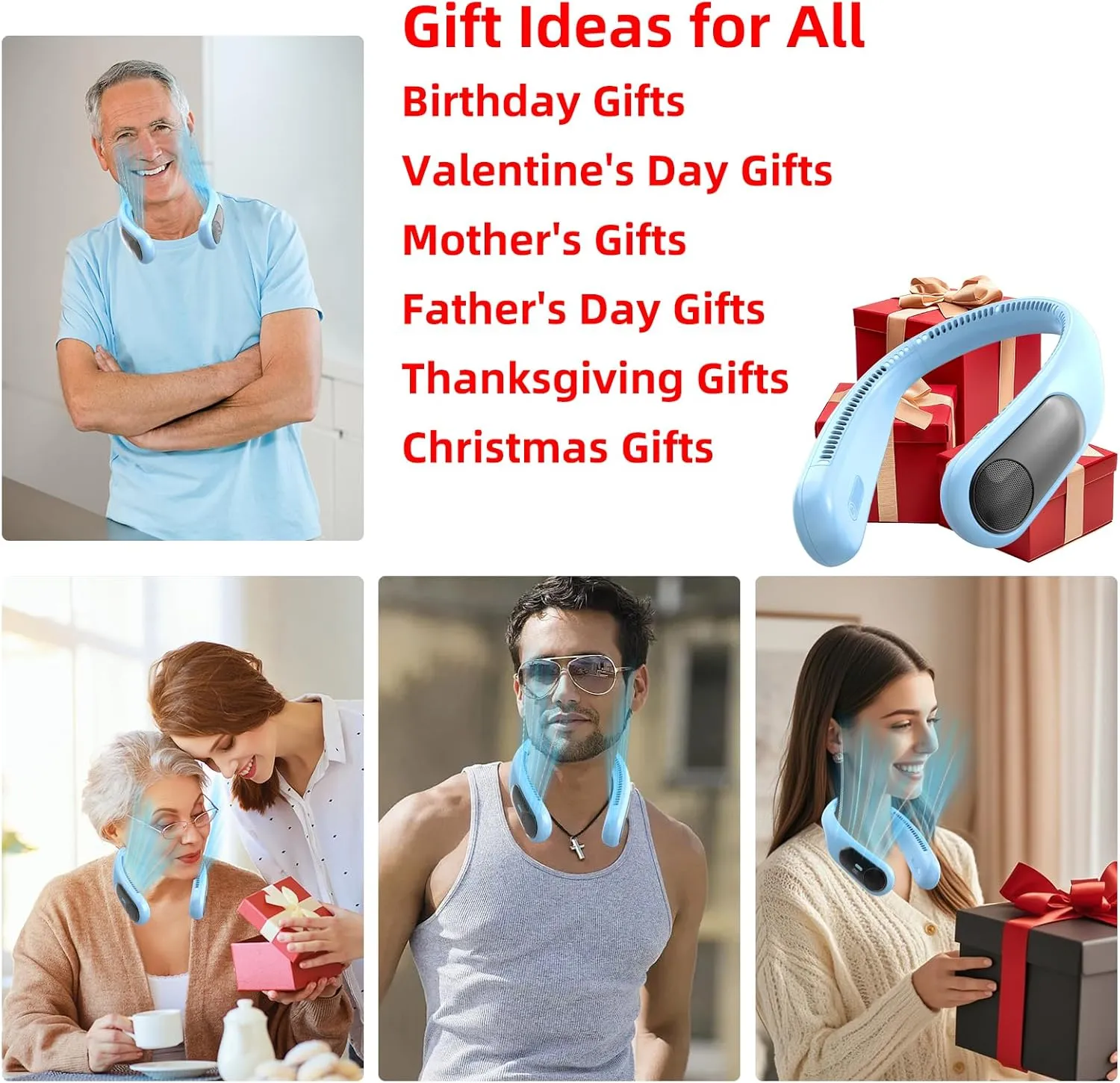 Portable Neck Fan,Personal Hands Free Bladeless Fan,360 Strong Cooling Fan,LED Display, 4-Speeds,6000mAh USB Rechargeable,Long Use Time,Wearable Fan,Gifts for Men Women Dad Mom(Light blue)