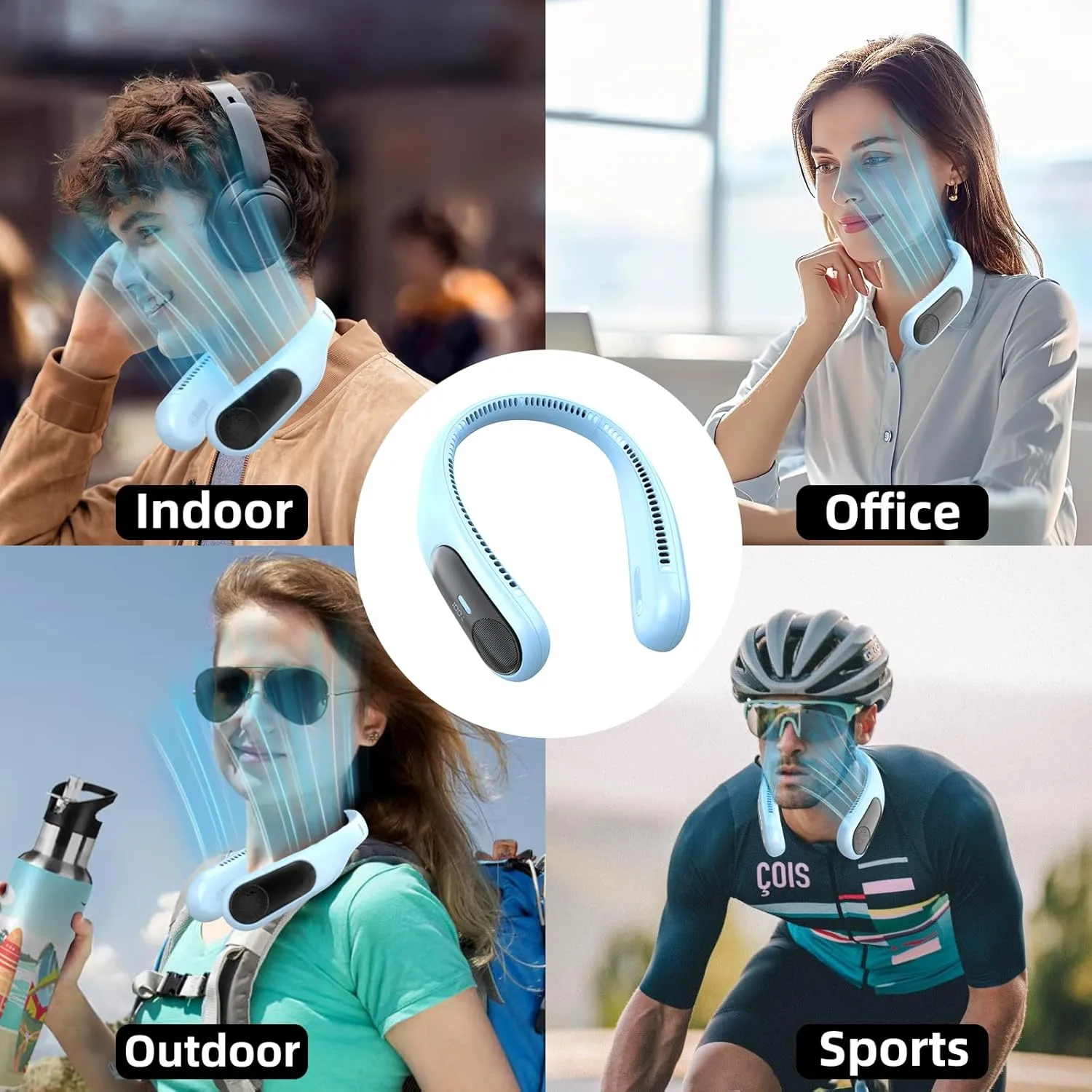 Portable Neck Fan,Personal Hands Free Bladeless Fan,360 Strong Cooling Fan,LED Display, 4-Speeds,6000mAh USB Rechargeable,Long Use Time,Wearable Fan,Gifts for Men Women Dad Mom(Light blue)