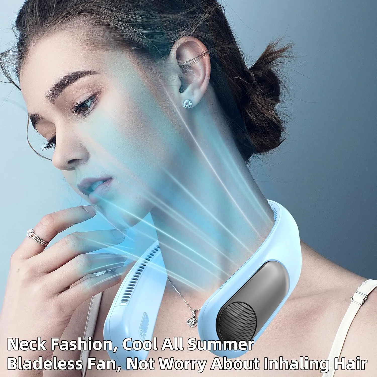 Portable Neck Fan,Personal Hands Free Bladeless Fan,360 Strong Cooling Fan,LED Display, 4-Speeds,6000mAh USB Rechargeable,Long Use Time,Wearable Fan,Gifts for Men Women Dad Mom(Light blue)