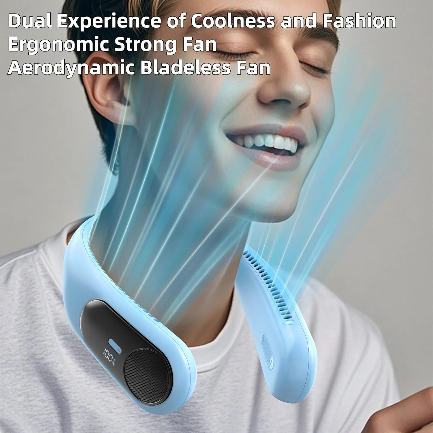 Portable Neck Fan,Personal Hands Free Bladeless Fan,360 Strong Cooling Fan,LED Display, 4-Speeds,6000mAh USB Rechargeable,Long Use Time,Wearable Fan,Gifts for Men Women Dad Mom(Light blue)