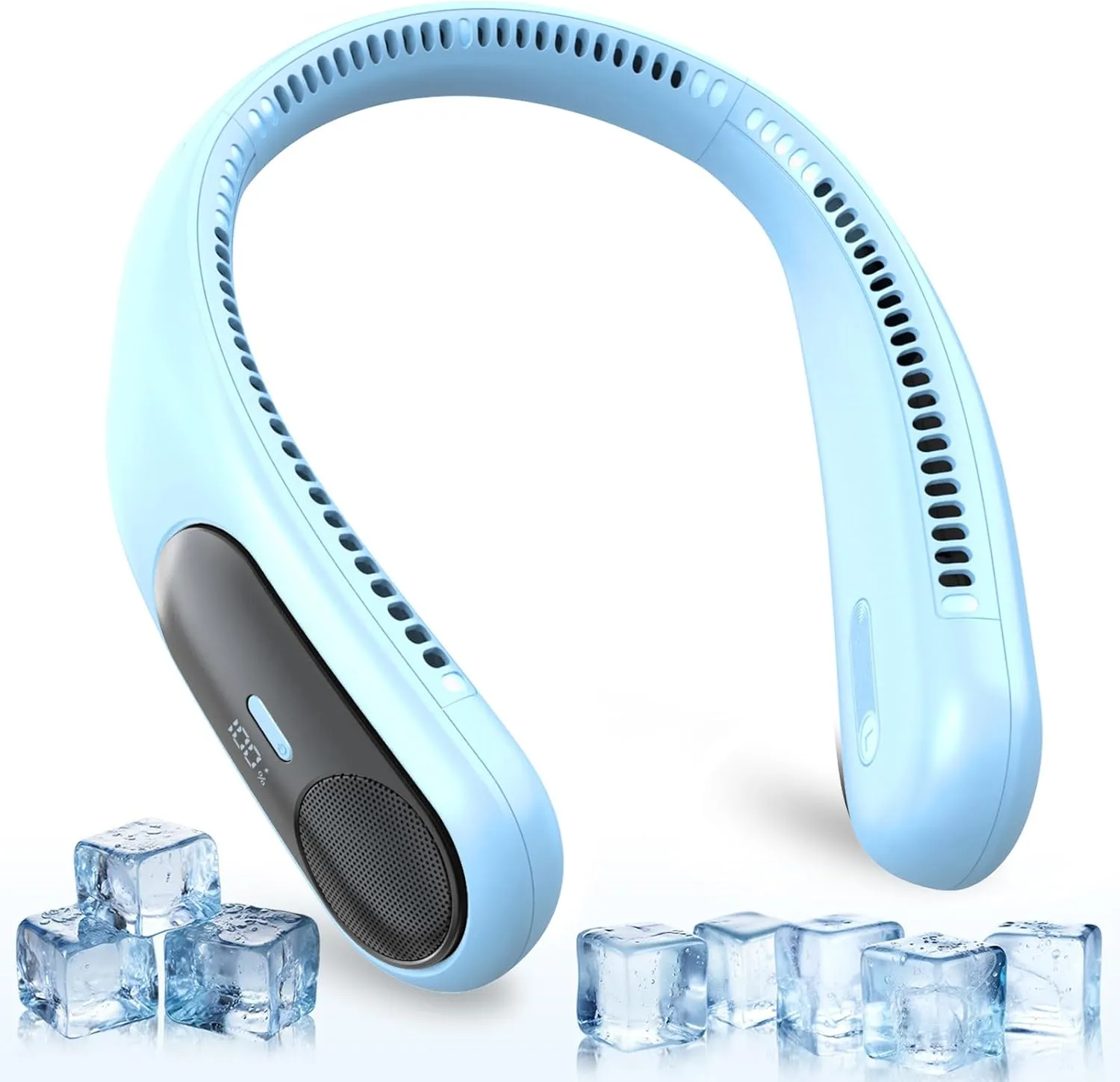 Portable Neck Fan,Personal Hands Free Bladeless Fan,360 Strong Cooling Fan,LED Display, 4-Speeds,6000mAh USB Rechargeable,Long Use Time,Wearable Fan,Gifts for Men Women Dad Mom(Light blue) Neck fan for hands-free comfort