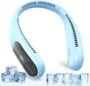 Portable Neck Fan,Personal Hands Free Bladeless Fan,360 Strong Cooling Fan,LED Display, 4-Speeds,6000mAh USB Rechargeable,Long Use Time,Wearable Fan,Gifts for Men Women Dad Mom(Light blue) Neck fan for hands-free comfort