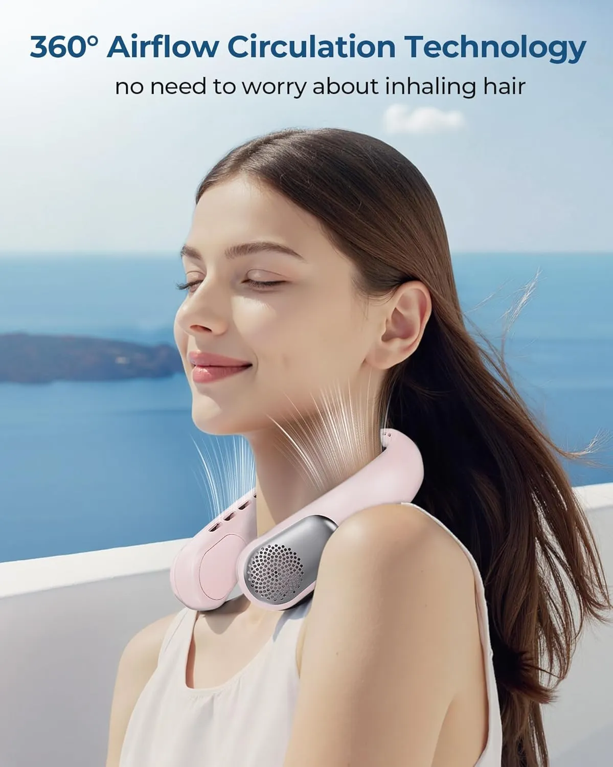 Portable Neck Fans that Blow Cold Air, 3 Speed Settings, Wearable Bladeless Neck Fan, Rechargeable 360Personal Fan Neck Cooler with 4000mAh Battery, Lightweight-QuietBirthday Gift for Women-Pink