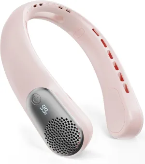 Portable Neck Fans that Blow Cold Air, 3 Speed Settings, Wearable Bladeless Neck Fan, Rechargeable 360Personal Fan Neck Cooler with 4000mAh Battery, Lightweight-QuietBirthday Gift for Women-Pink Small bladeless fan for quiet cooling