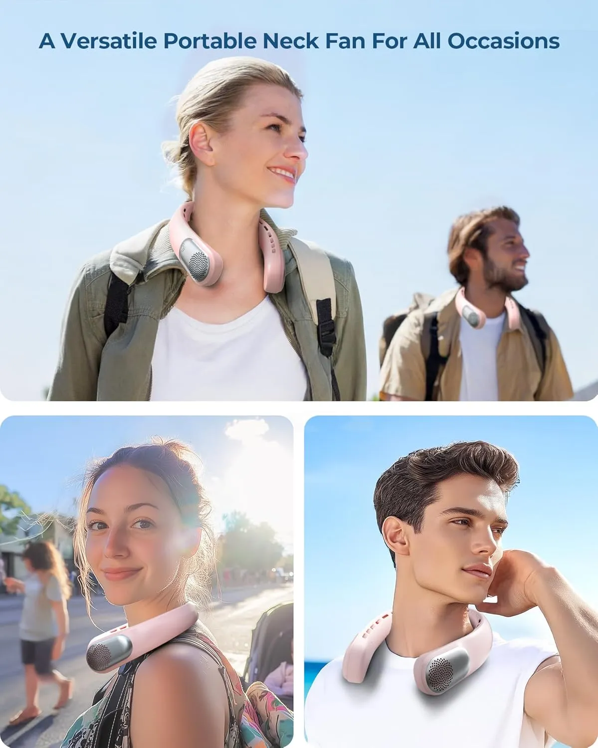 Portable Neck Fans that Blow Cold Air, 3 Speed Settings, Wearable Bladeless Neck Fan, Rechargeable 360Personal Fan Neck Cooler with 4000mAh Battery, Lightweight-QuietBirthday Gift for Women-Pink