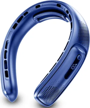 Portable Neck Fans that Blow Cold Air, Rechargeable Personal Small Wearable Cooler With 3-Speed, LED Display, 4000mAh, Type-C Port, Gift For Women, Dad, Birthday, Father, Travel, Outdoor, Blue Neck fan for hands-free comfort