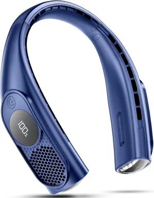 Portable Neck Fans that Blow Cold Air, Wearable Bladeless Neck Fan, Rechargeable 360Personal Fan Neck Cooler, 3-Speed, LED Display, 4000mAh, Type-C Port, For Travel, Birthday Gift for Women-Blue Neck fan for hands-free comfort