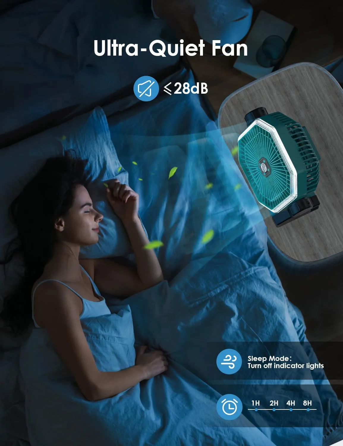 Portable Rechargeable 9-Inch Camping Fan - 10000mAh Battery, Auto Oscillation, Remote Control, 4 Speeds, 4 Timing, Outdoor