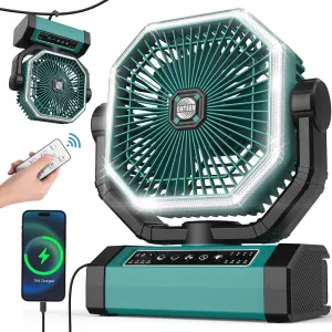 Portable Rechargeable 9-Inch Camping Fan - 10000mAh Battery, Auto Oscillation, Remote Control, 4 Speeds, 4 Timing, Outdoor Solar-powered car fan for ventilation