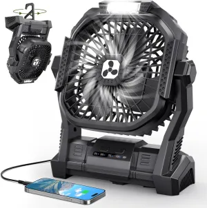 Portable Rechargeable Fan, 20000mAh Cordless Battery Powered Camping Tent Fans with LED Lantern, Small USB C Operated Outdoor Ventilador for Travel Camp Fishing Picnic Beach Office Home Essentials Battery-powered portable fan