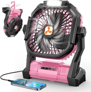 Portable Rechargeable Fan, 20000mAh Cordless Battery Powered Camping Tent Fans with LED Lantern, Small USB C Operated Outdoor Ventiladores for Travel Camp Fishing Office Home Essentials Battery-powered portable fan