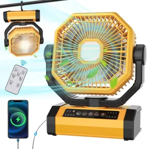 Portable Rechargeable Fan 35Hrs 10000mAh 9-Inch with Auto Oscillating/Remote/Timer/LED Light, Battery Operated Camping Fans for Tent, Travel, Worksite, Poweroutage, Strong Hurricane Battery-powered portable fan